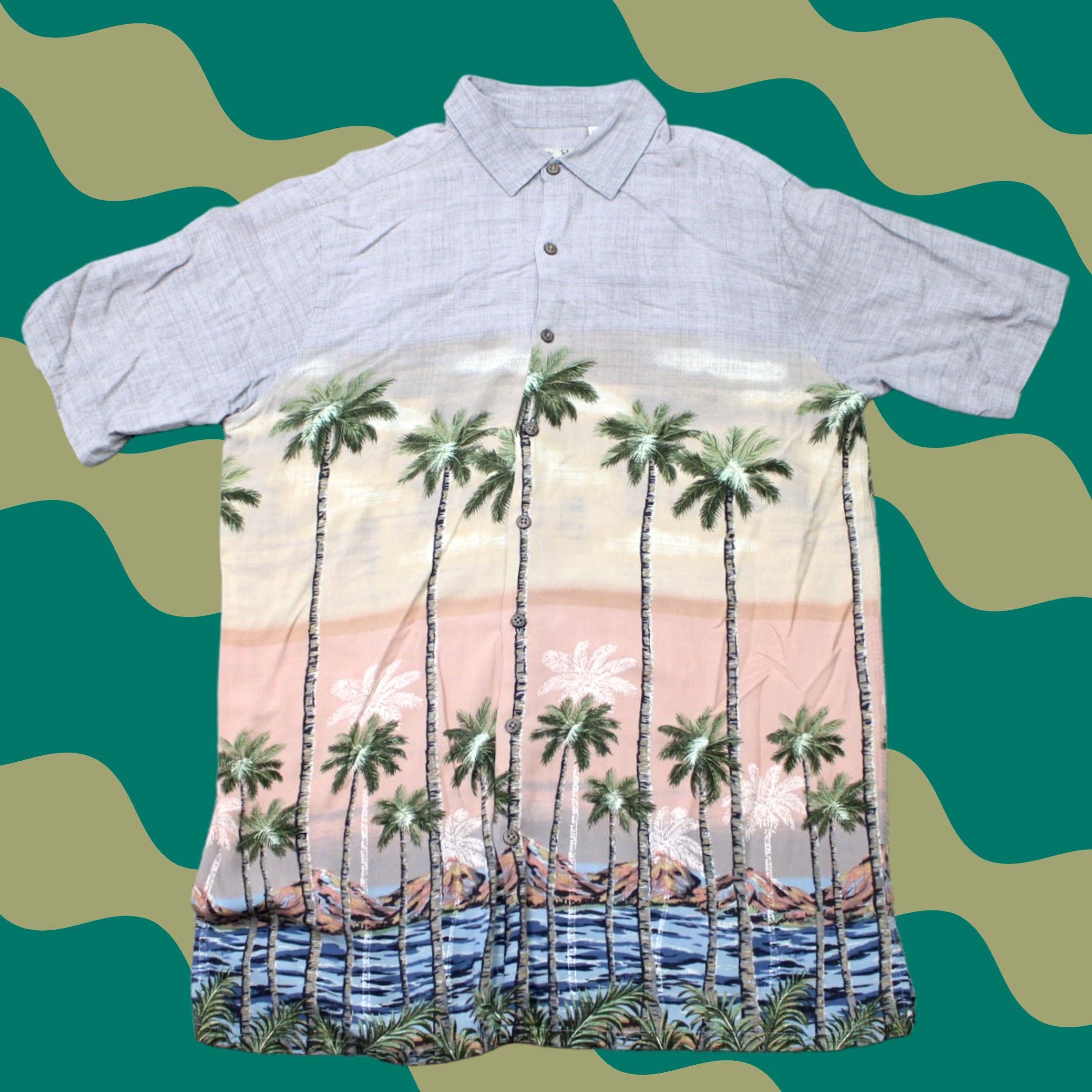 Vintage Batik Bay Shirt Mens LT Large - Tall Gray Hawaiian 100% Rayon Short Sleeve Button-Up Dress Shirt Size US L / EU 52-54 / 3 - 1 Thumbnail