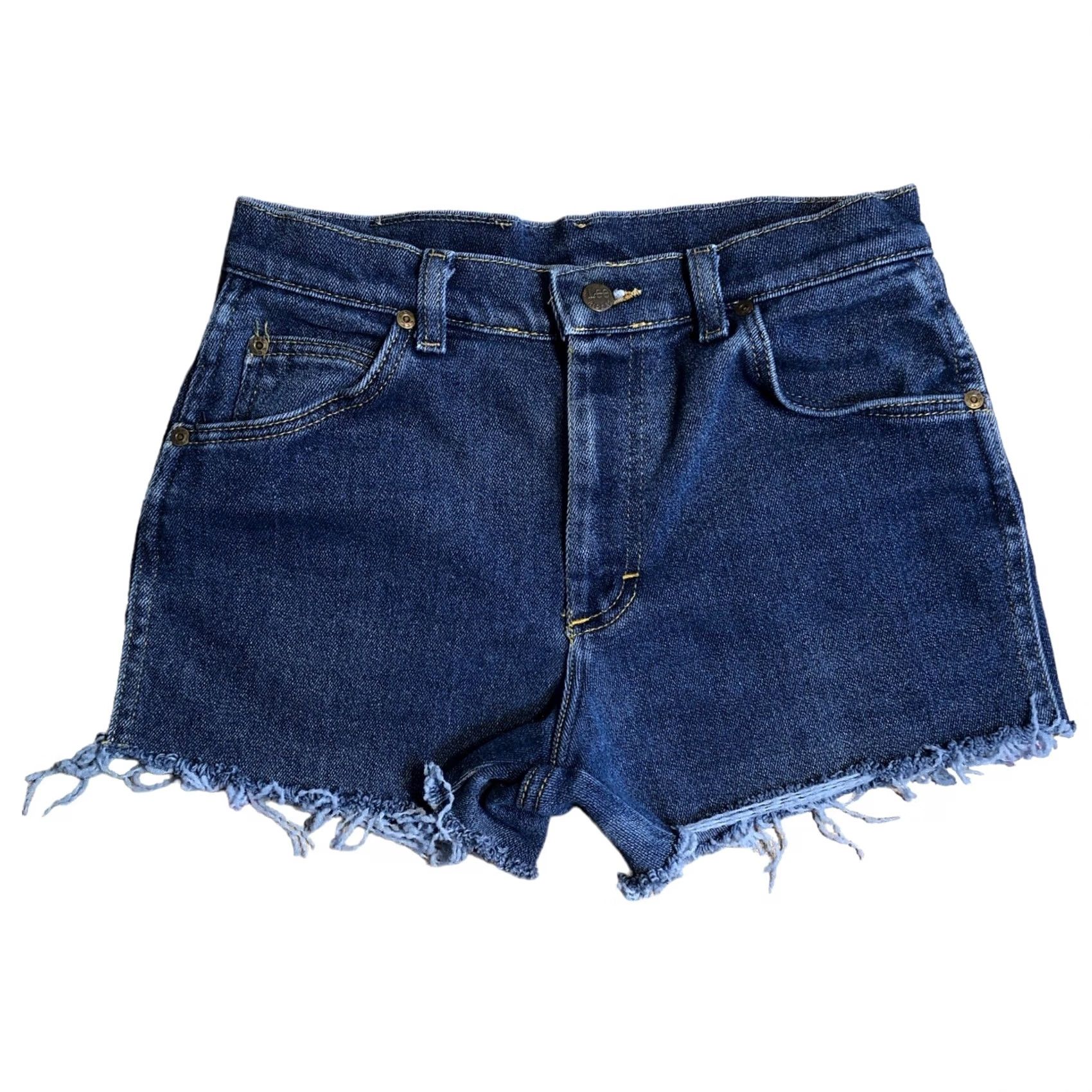 Lee VINTAGE Lee USA Made Cut Off Denim Jean Shorts Raw Hem Fringe Womens 28 X 3 Blue 90s 80s Modern Jeans Cut-Off Womens Size 28" / US 6 / IT 42 - 2 Thumbnail