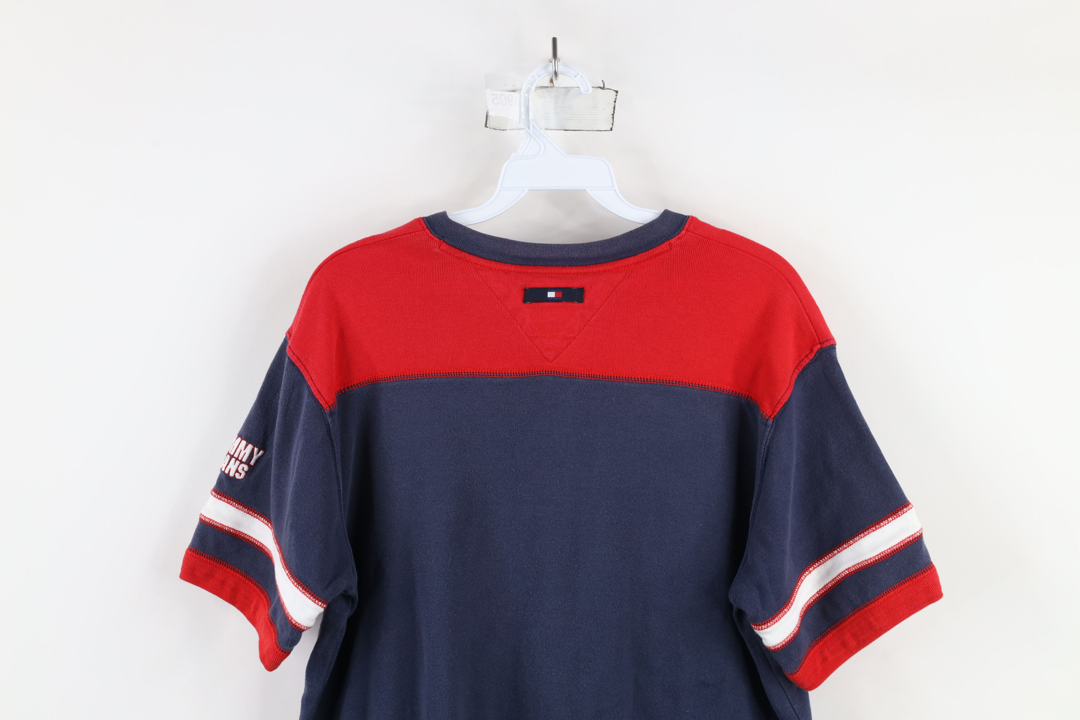 Tommy Hilfiger × Vintage Vintage 90s Tommy Hilfiger Spell Out Striped V-Neck T-Shirt Size US L / EU 52-54 / 3 - 11 Thumbnail