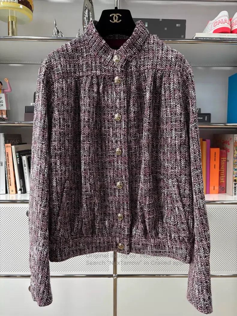 Chanel Chanel Maroon tweed stand-up collar single-breasted jacket Size XS / US 0-2 / IT 36-38 - 1 Thumbnail
