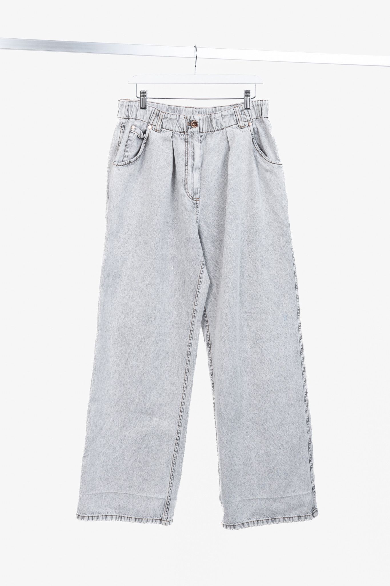 Brunello Cucinelli Brunello Cucinelli Acid-Wash Elastic-Waist Wide-Leg Jeans Size 34" / US 12 / IT 48 - 1 Thumbnail
