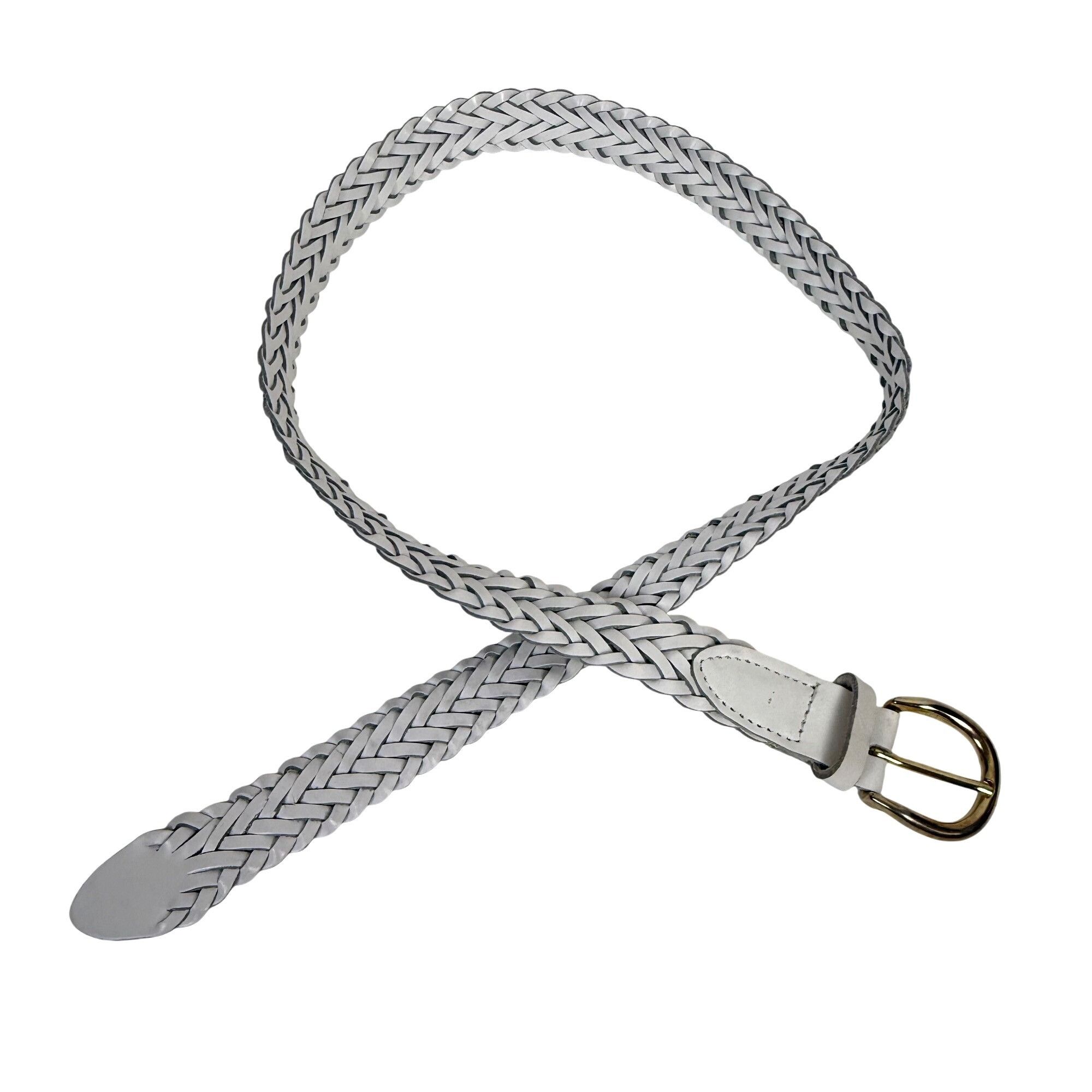 Other Vintage 90s White Leather Braided Women’s Belt with Gold Har Size ONE SIZE - 1 Thumbnail