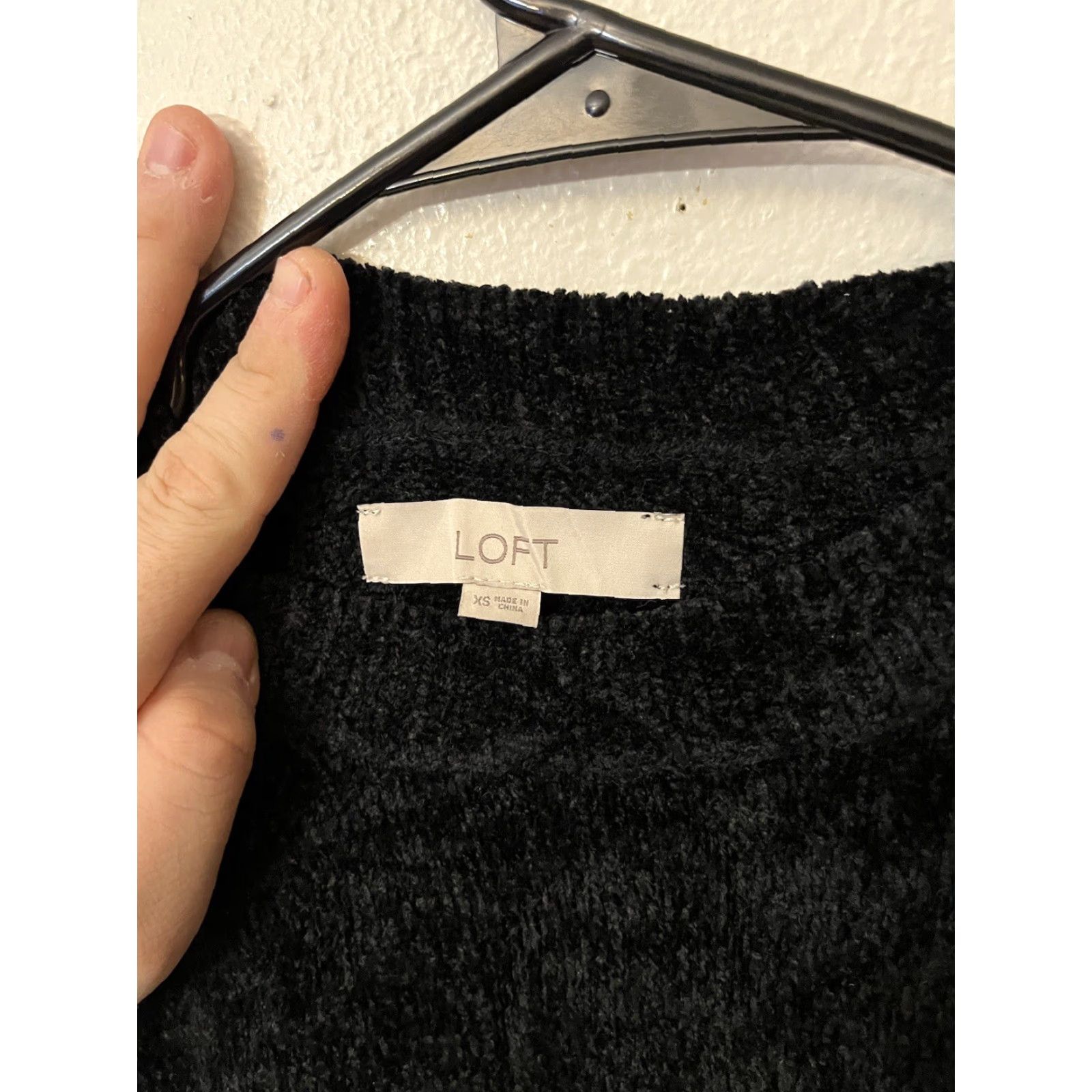Loft VINTAGE Loft Cold Shoulder Sweater Black Velour XS Woman Pullover Sweater Womens XS Black Velour 90s Fashion Size XS / US 0-2 / IT 36-38 - 2 Thumbnail