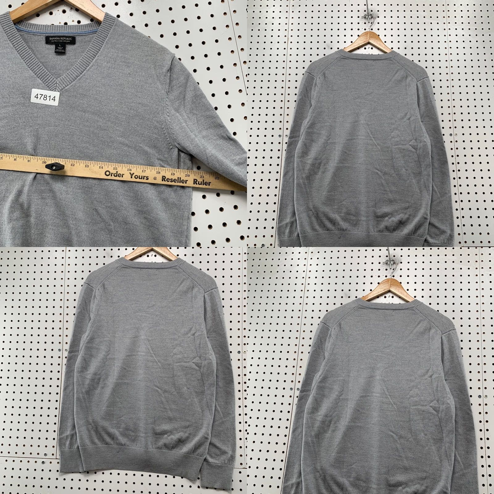 Banana Republic Banana Republic Sweater Mens Large Gray 100% Merino Wool Lightweight V-Neck Pullover Knit Winter Casual Shirts Size US L / EU 52-54 / 3 - 10 Thumbnail