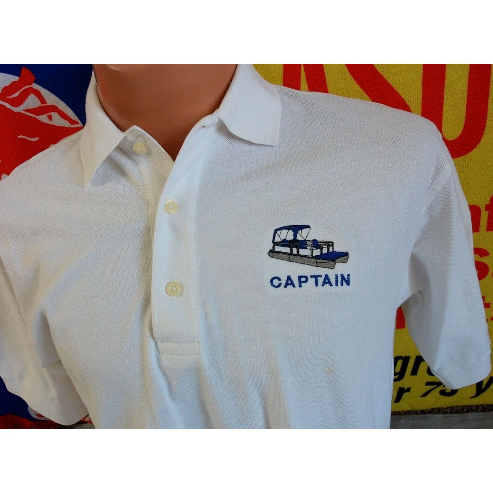 Vintage Outer Banks Polo Shirt Boat Captain Mens Large Slim White Cotton Short Sleeve Polo Size US L / EU 52-54 / 3 - 2 Thumbnail