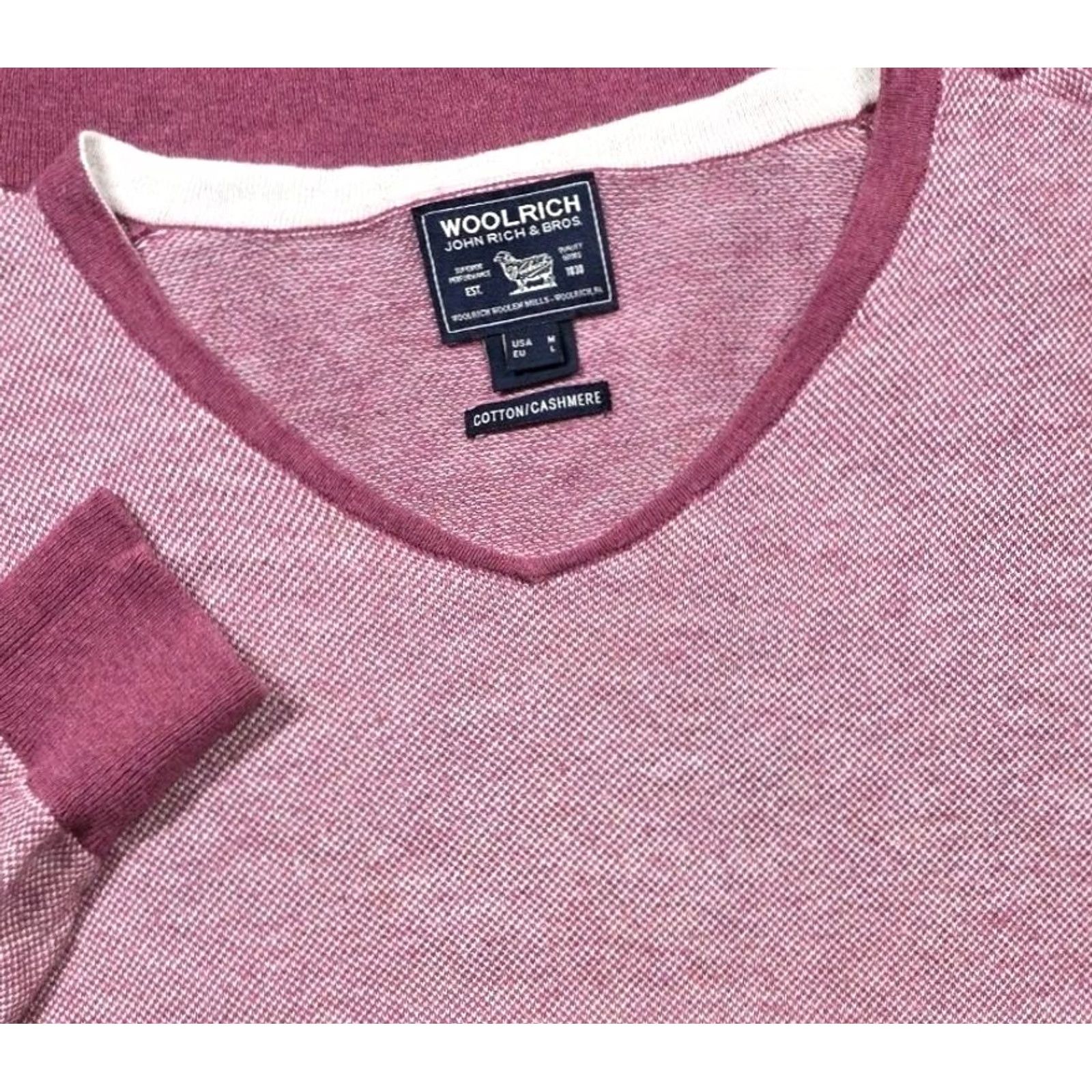 Vintage Woolrich Mens V-Neck Sweater Pink Waffle Knit M Cashmere Cotton Pullover Knit Shirt Size US M / EU 48-50 / 2 - 2 Thumbnail