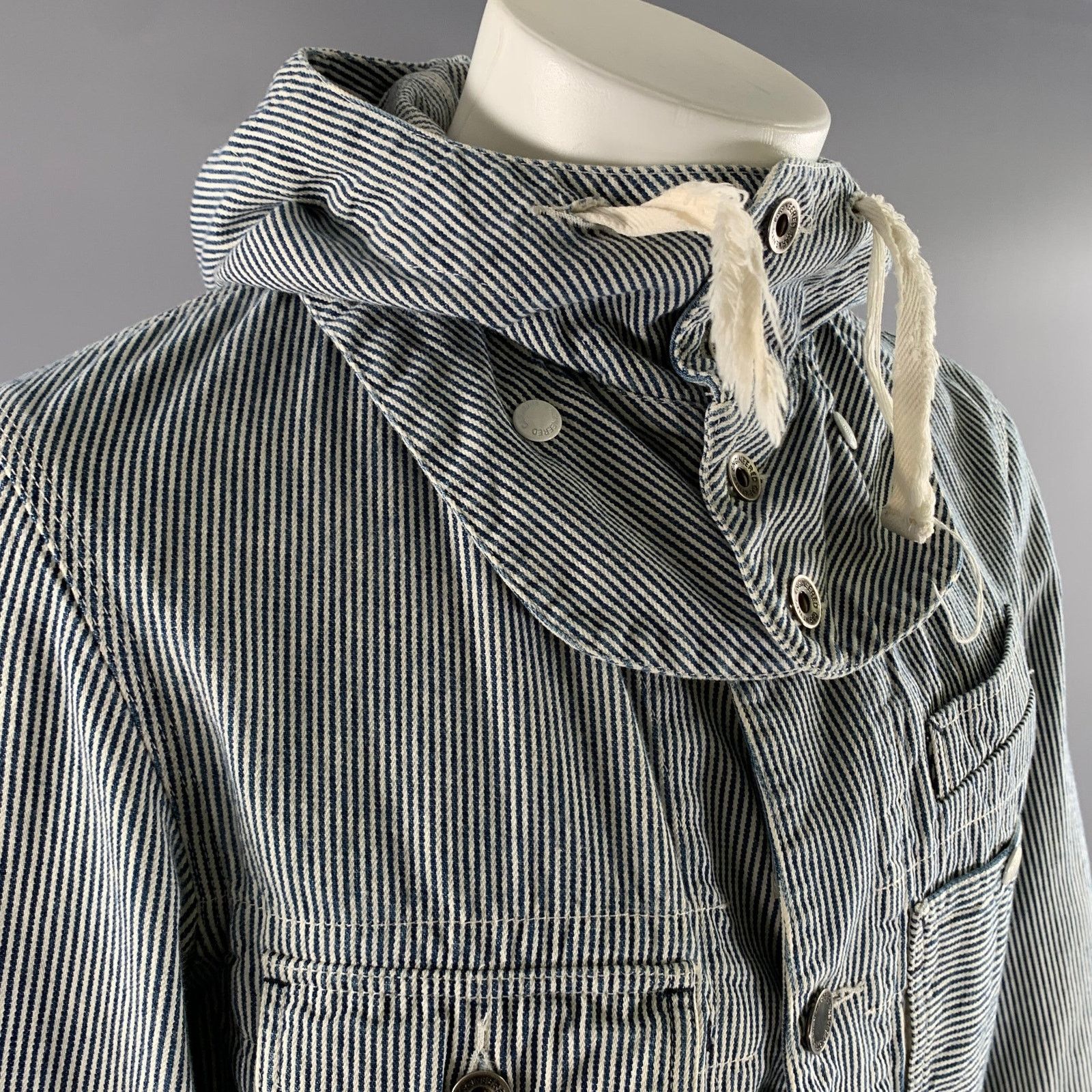 Engineered Garments ENGINEERED GARMENTS S White Blue Stripe Cotton Hooded Jacket Size US S / EU 44-46 / 1 - 2 Thumbnail