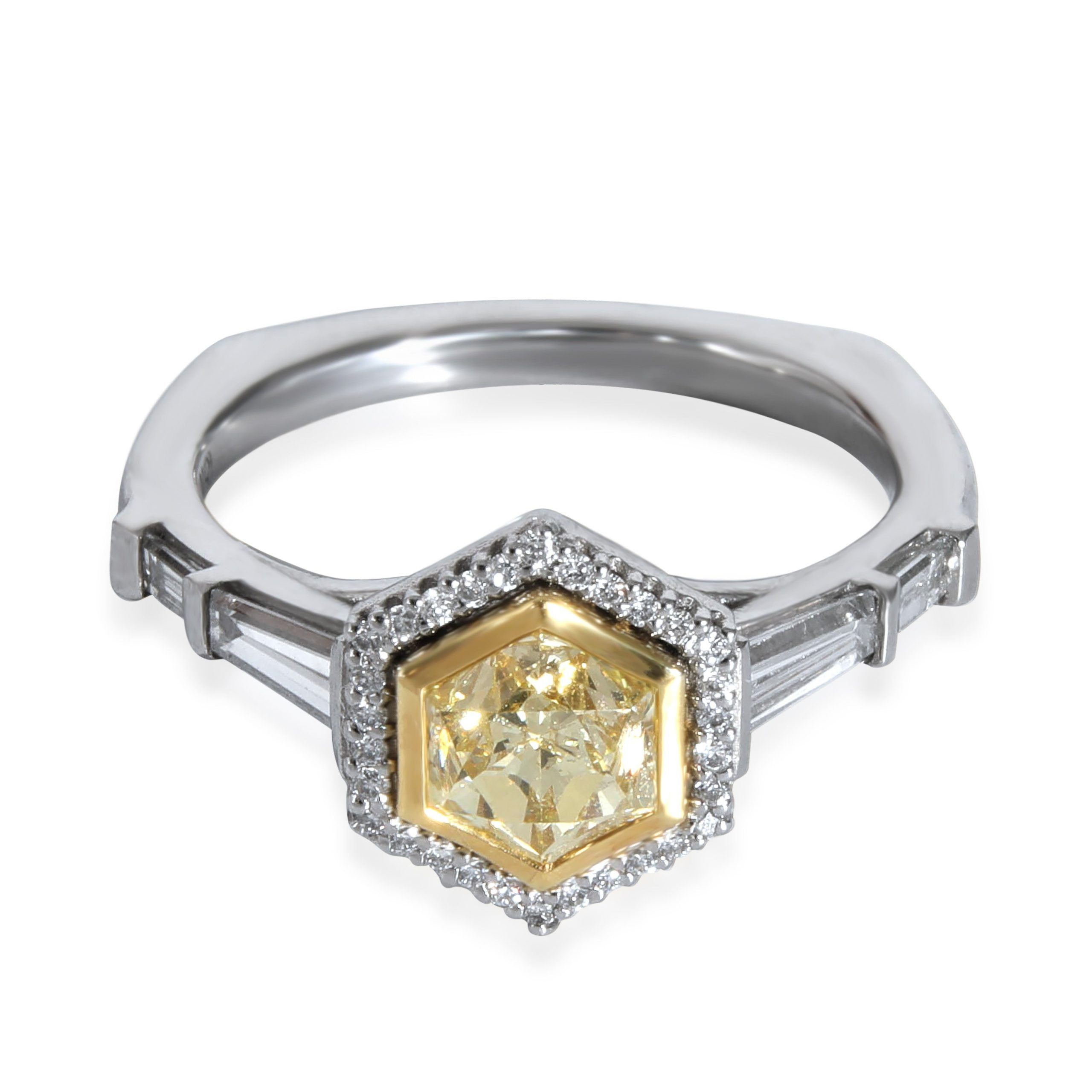 image of Tiffany Co Fancy Light Yellow Hexagon Diamond Engagement Ring In Platinum 1.55Ctw, Women's