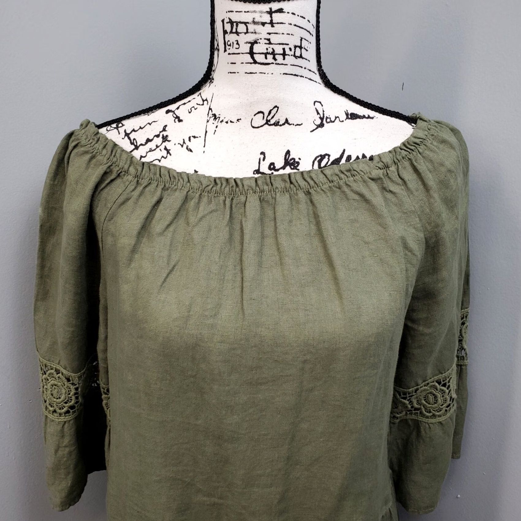 Vintage Terzo Millennio Dress Womens S Green Crochet Lace Trim Tiered Boat Neck Midi Sleeve 3/4 Vintage? No Size S / US 4 / IT 40 - 3 Thumbnail