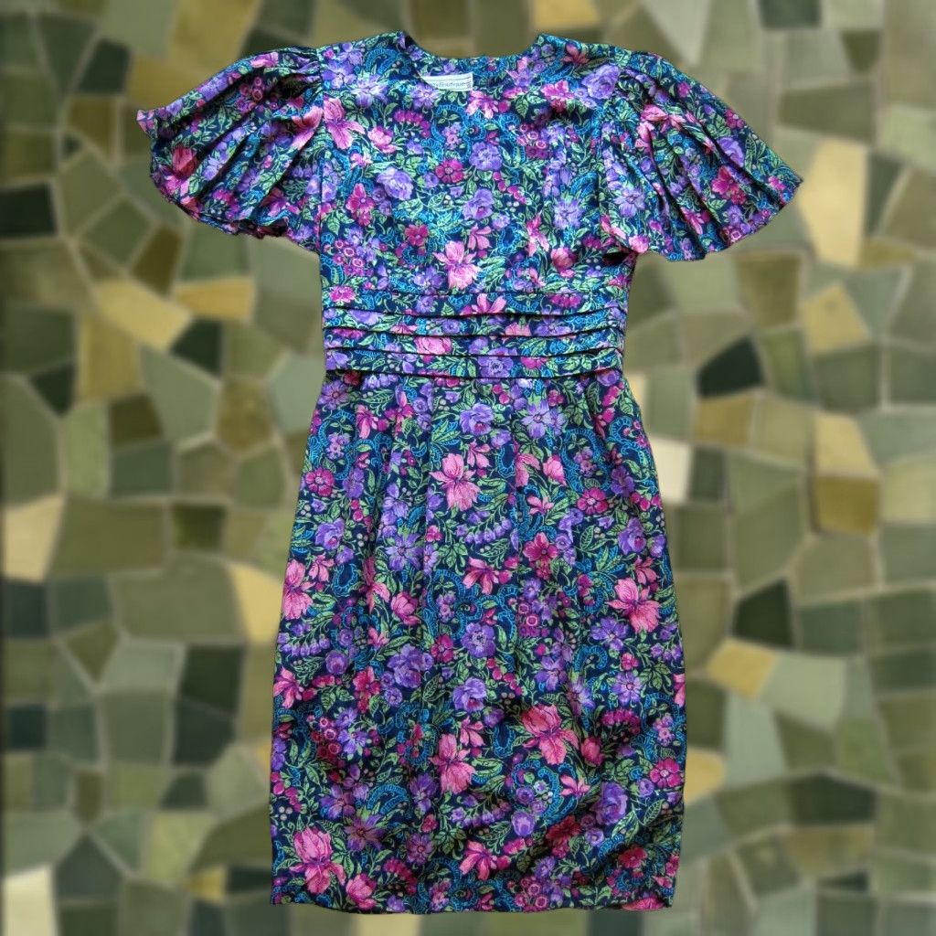 Vintage Vtg Maggy Boutique 80s Floral Short Sleeve Wiggle Dress 4 Size 27" / US 4 / IT 40 - 1 Thumbnail