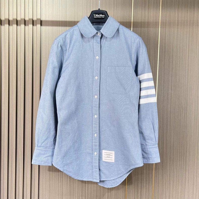 Thom Browne Thom Browne Four-Stripe Button-Up Shirt - dmc Size US M / EU 48-50 / 2 - 1 Thumbnail
