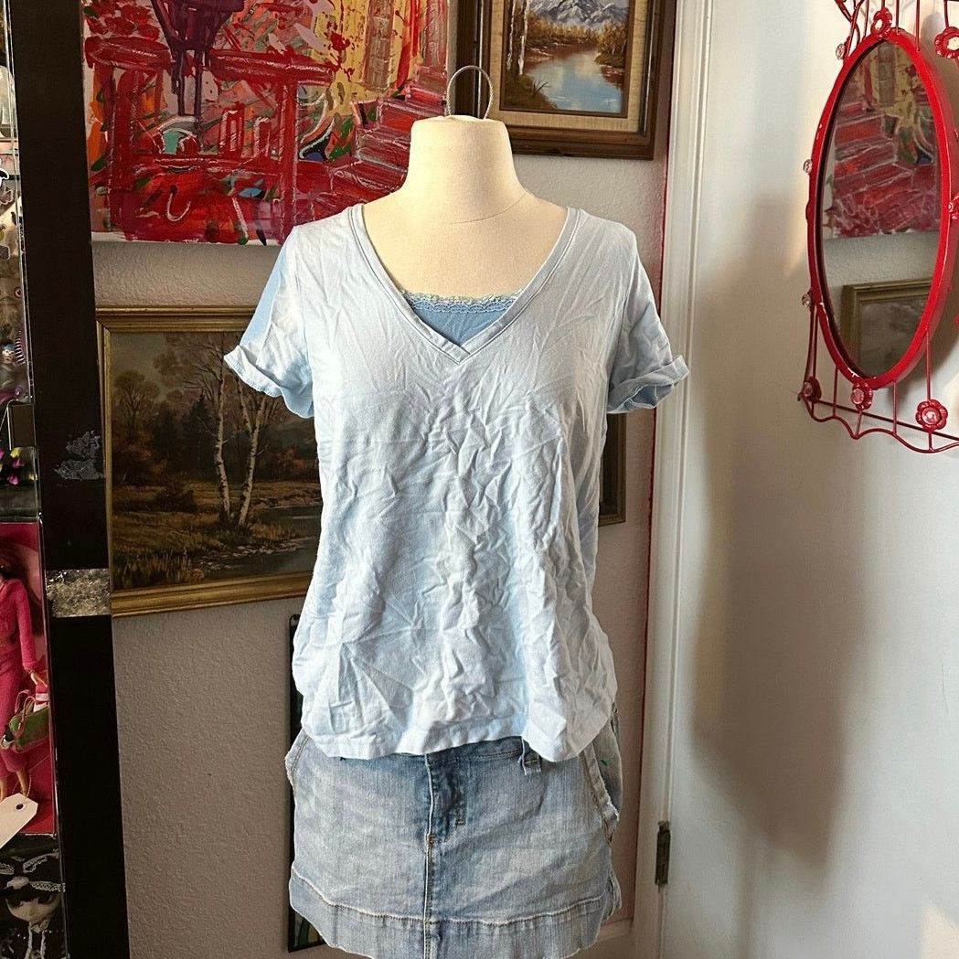 Basic Editions basic editions blue layered short sleeve shirt Size L / US 10 / IT 46 - 1 Thumbnail