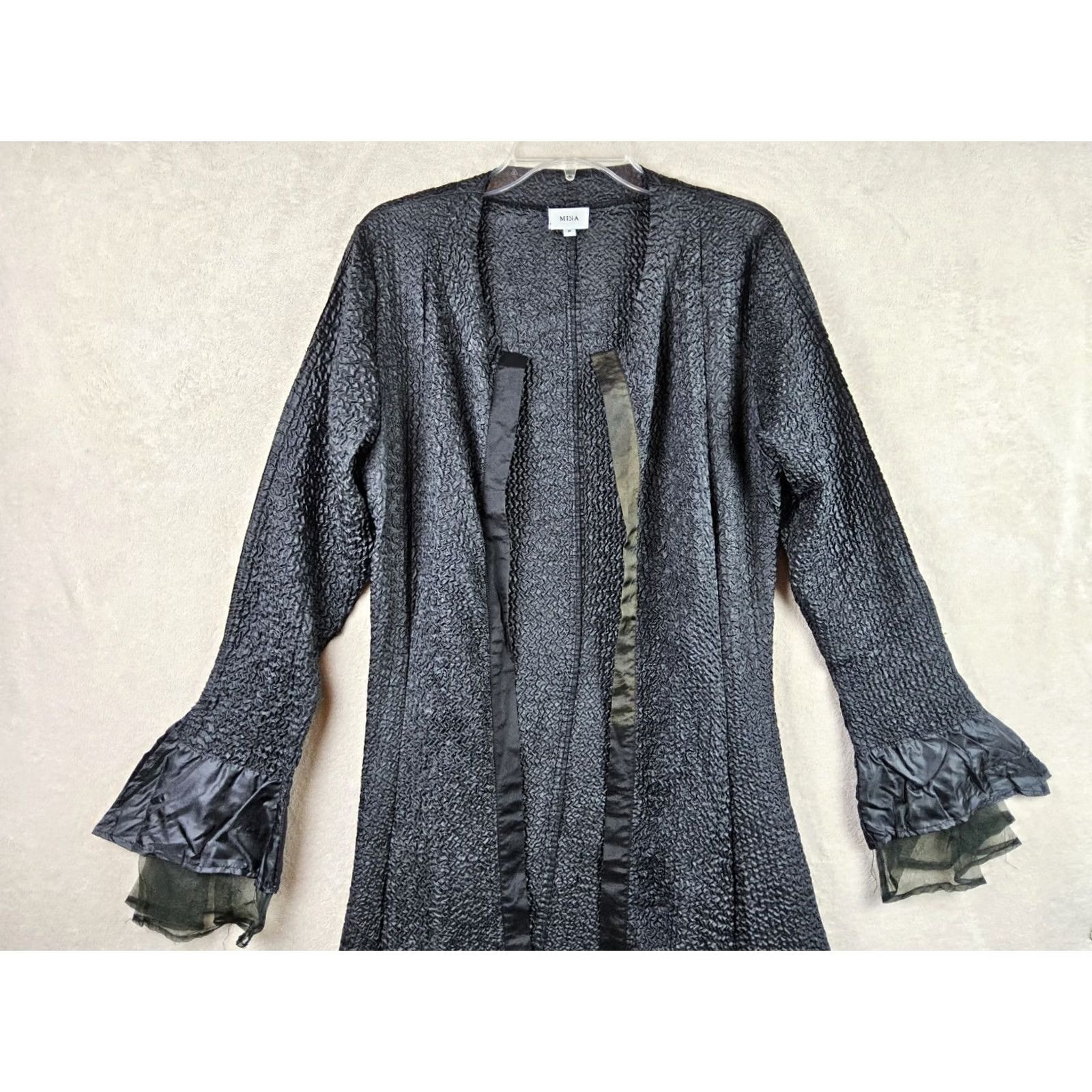 Vintage Mina Silk Blend Robe Kaftan Black Chiffon Goth One Size Womens Silk Blend One Size Black Kaftan Robe Size ONE SIZE - 4 Thumbnail