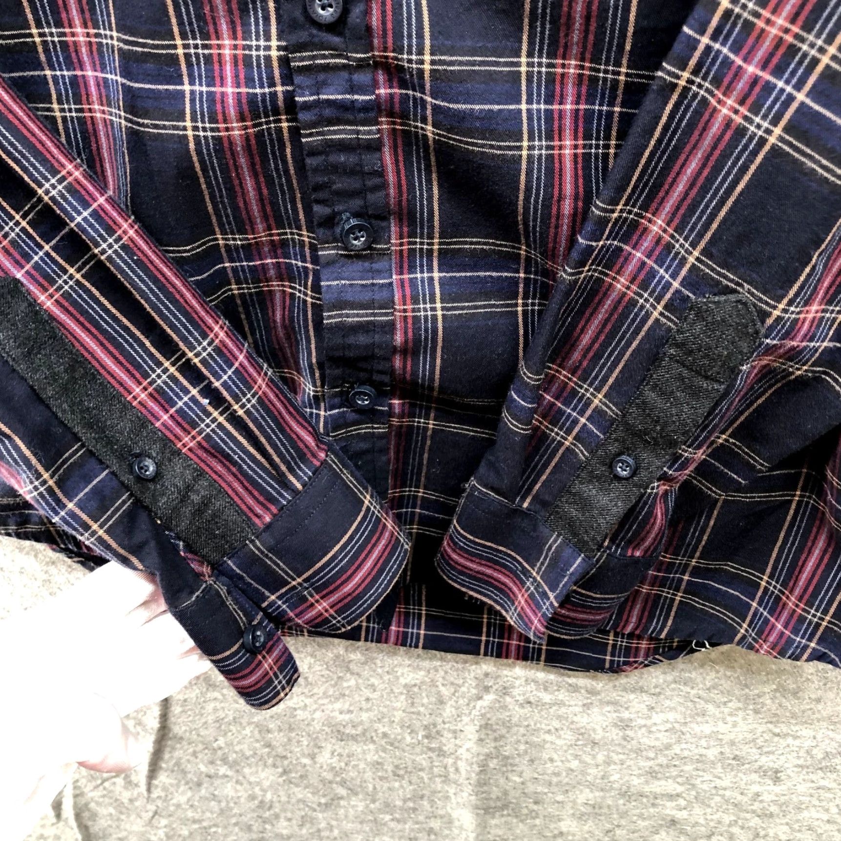 Vintage 7 Diamonds Button-Down Shirt Mens S Long Sleeve Plaid Purple Navy Gray Cotton Blend Size US S / EU 44-46 / 1 - 6 Thumbnail