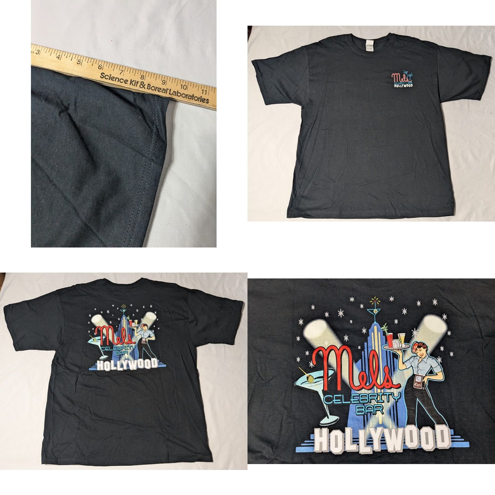 Vintage MELS CELEBRITY BAR HOLLYWOOD Men XL Black Double-Sided T-Shirt EUC Size US XL / EU 56 / 4 - 9 Thumbnail