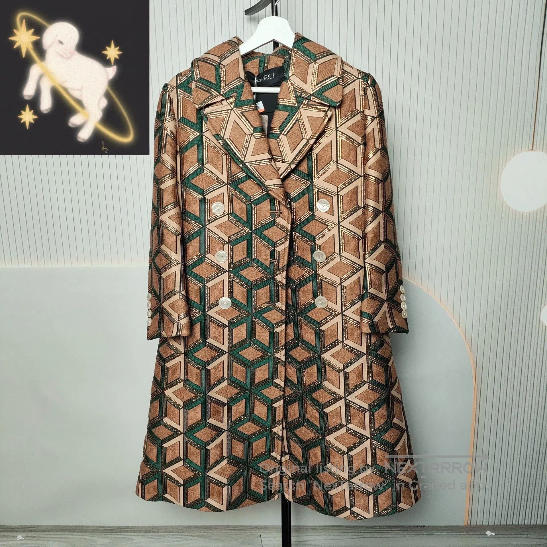 Gucci Gucci Brown Green Diamond Pattern Coat. Size US XXS / EU 40 - 1 Thumbnail