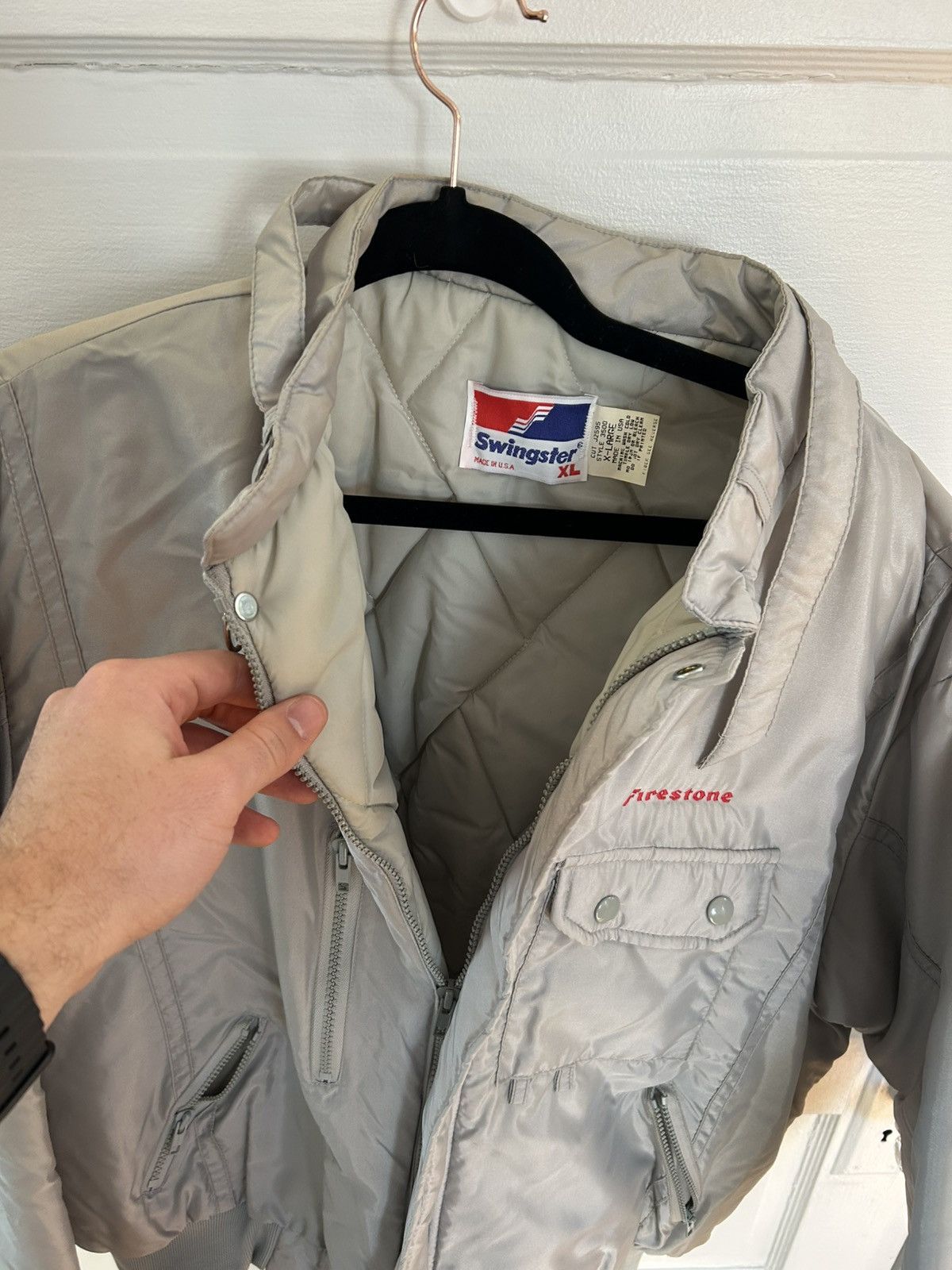 Swingster Vintage 1980s Swingster Firestone Bomber Jacket Size XL Grey Size US XL / EU 56 / 4 - 3 Thumbnail