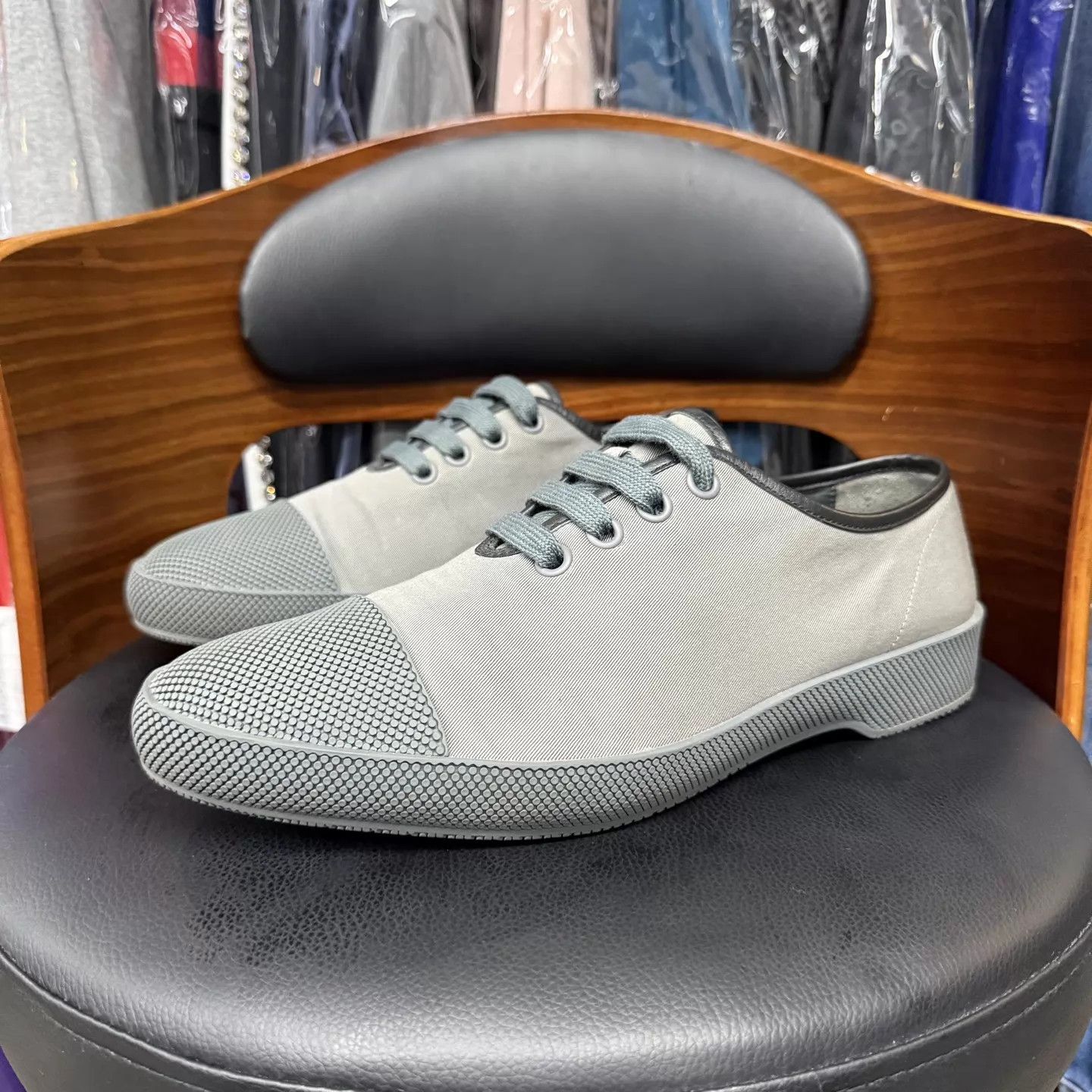 Prada Prada Gray Canvas & Leather Sneakers 8.5/42.5 Like New Size US 9.5 / EU 42-43 - 1 Thumbnail