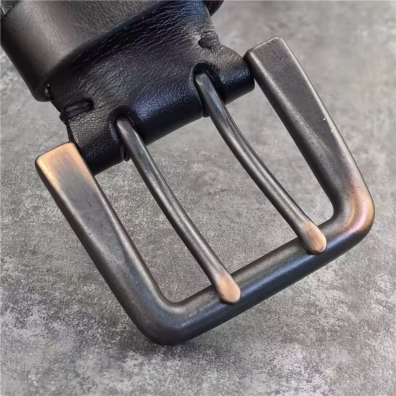 Genuine Leather Super Wide 4.2 CM Thick Genuine Leather Double Buckle Belt Size ONE SIZE - 5 Thumbnail