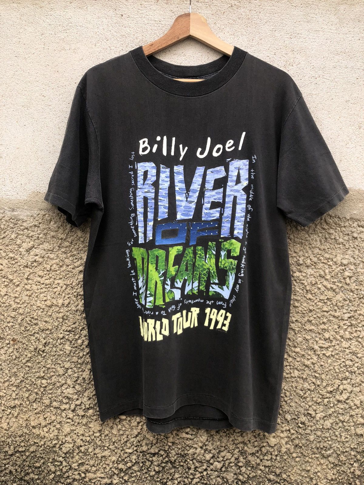 image of Band Tees x Tour Tee vintage 90's Billy Joel "river Of Dreams" Tshirt in Faded Black (Size Medium)