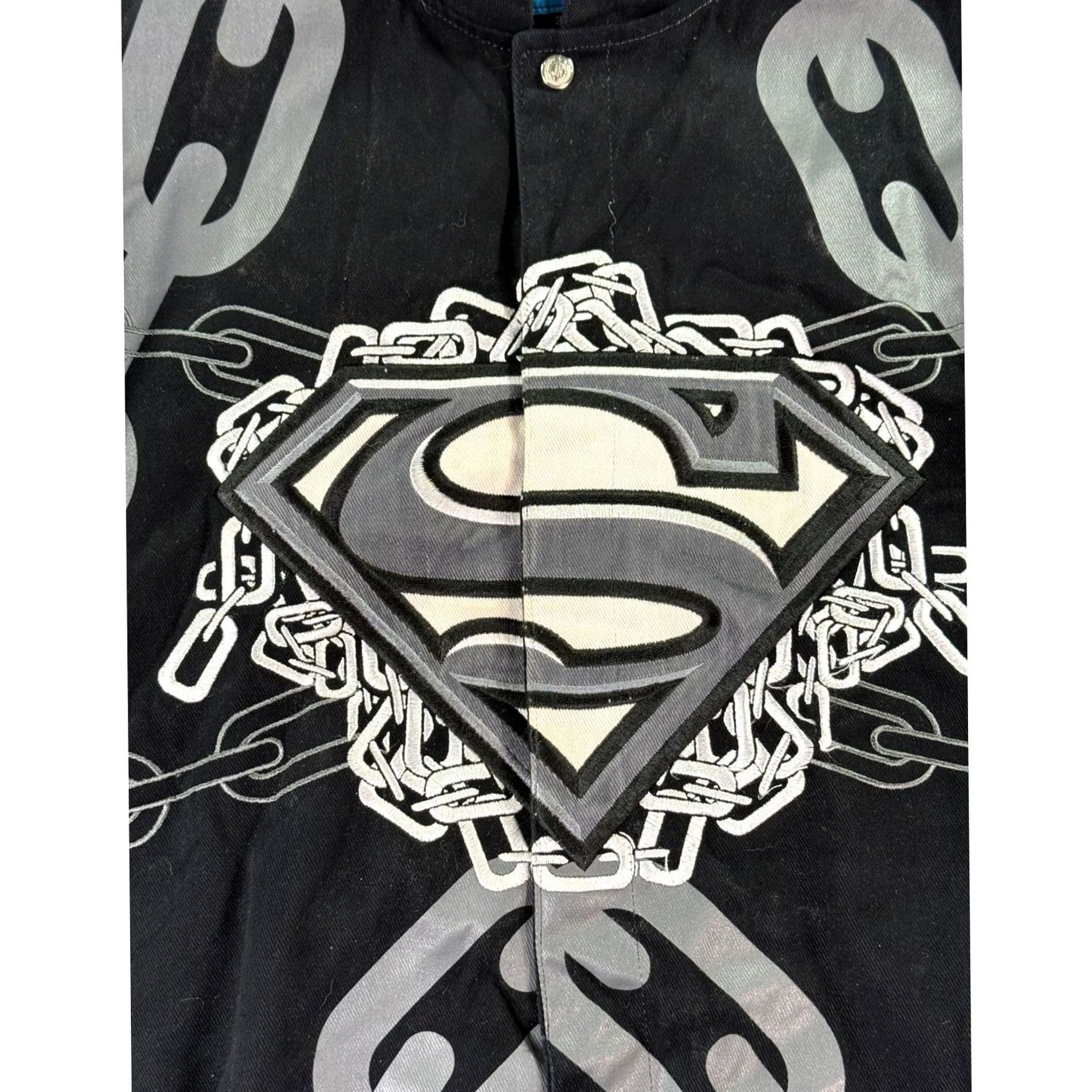 JH Design VINTAGE JH Design Superman Jacket Mens 2XL Black Twill Bomber Jacket Embroidered Chain Graphic Size US XXL / EU 58 / 5 - 3 Thumbnail