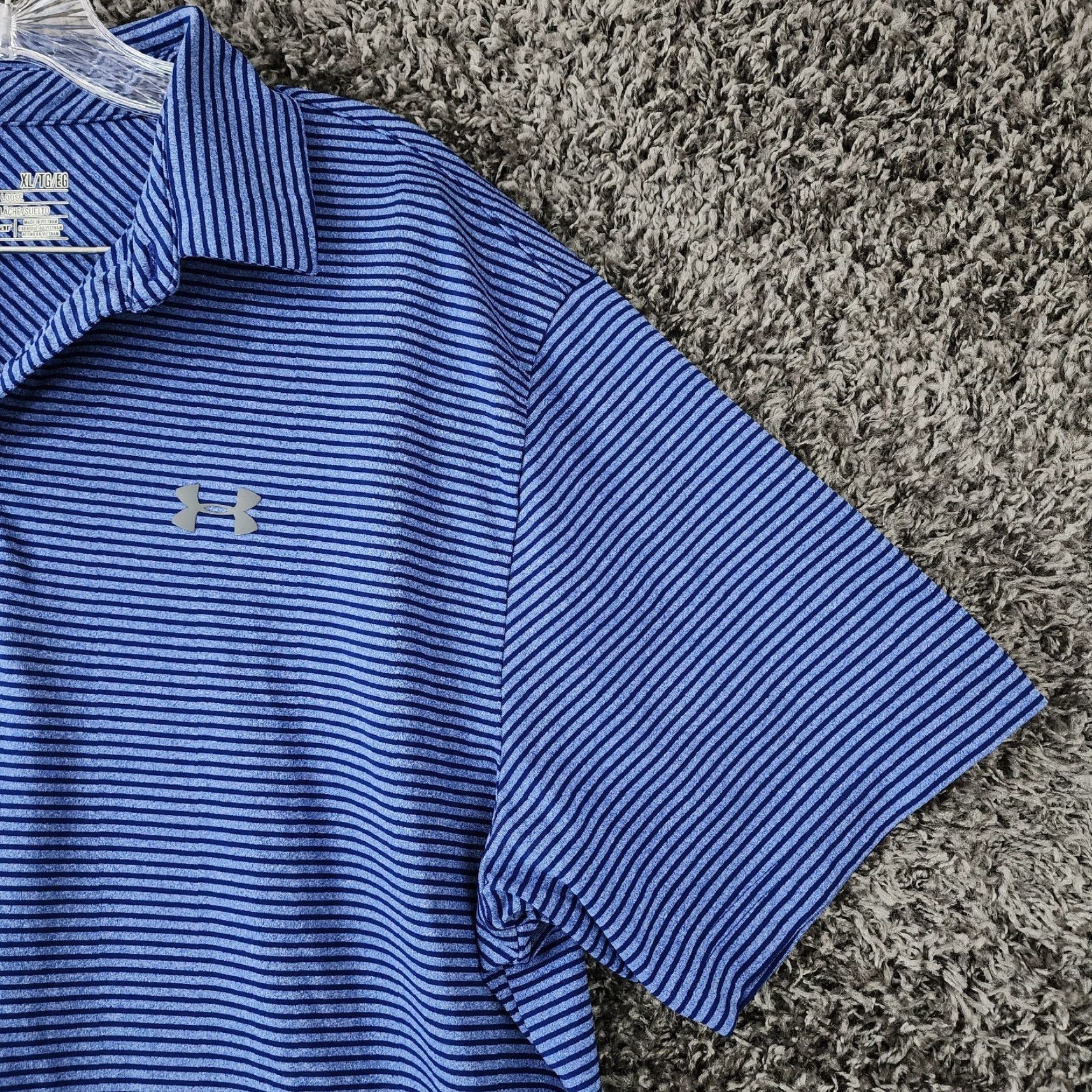 Under Armour VINTAGE? Wait not vintage. Under Armour Polo Shirt Mens XL Blue Striped HeatGear Short Sleeve Size XL Size US XL / EU 56 / 4 - 2 Thumbnail