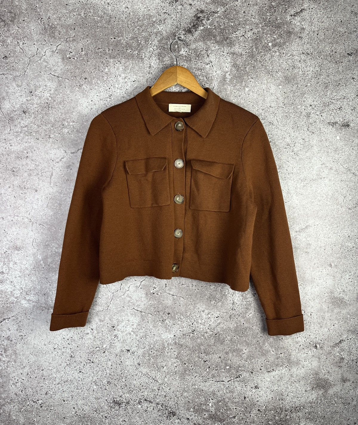 Sezane Brown Merino Wool Cropped Knit Cardigan Utility Jacket SizeS Size S / US 4 / IT 40 - 1 Thumbnail