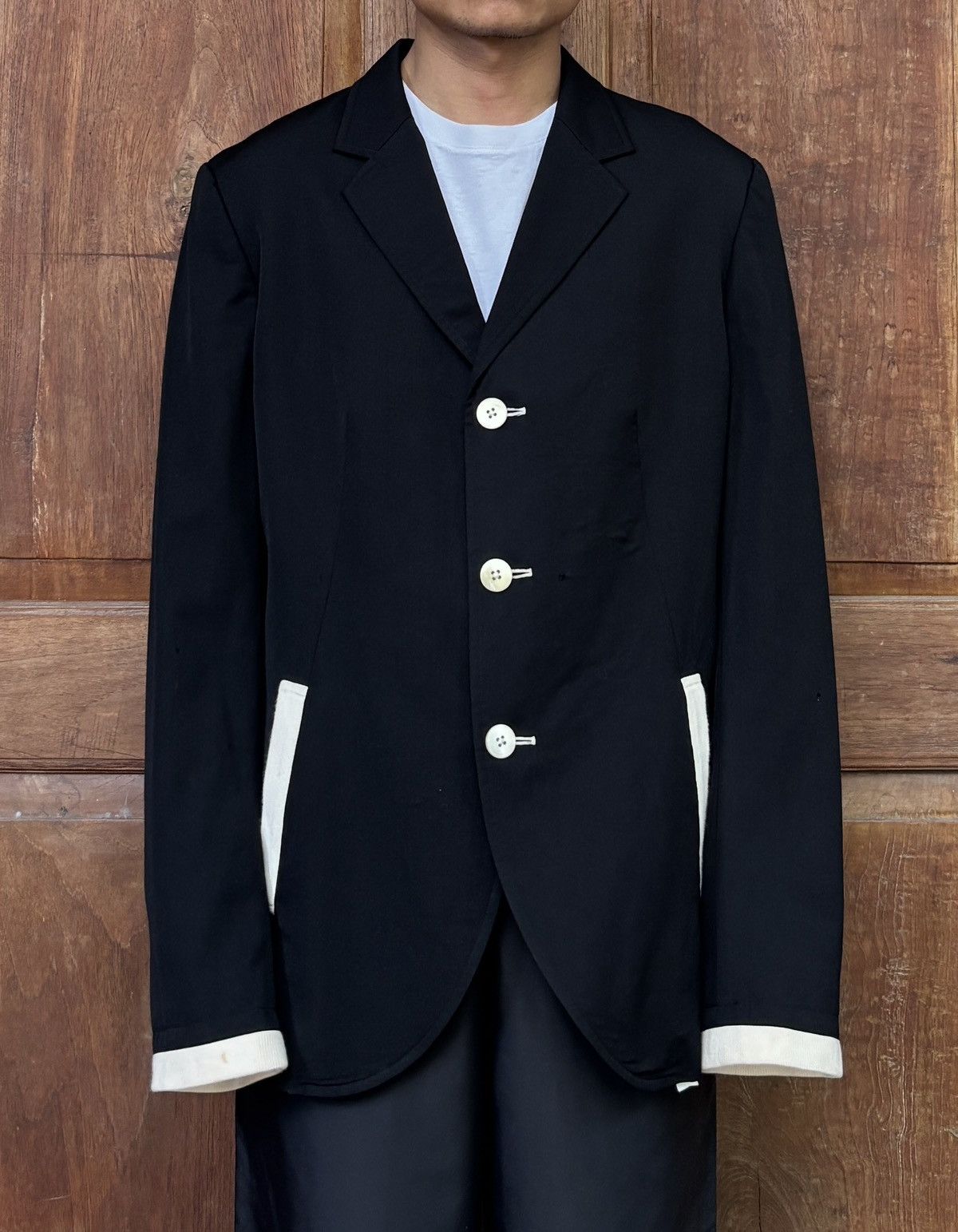 Yohji Yamamoto FREE TAX! SAMPLE Wool Contrast Blazer Jacket Size 48R - 1 Thumbnail