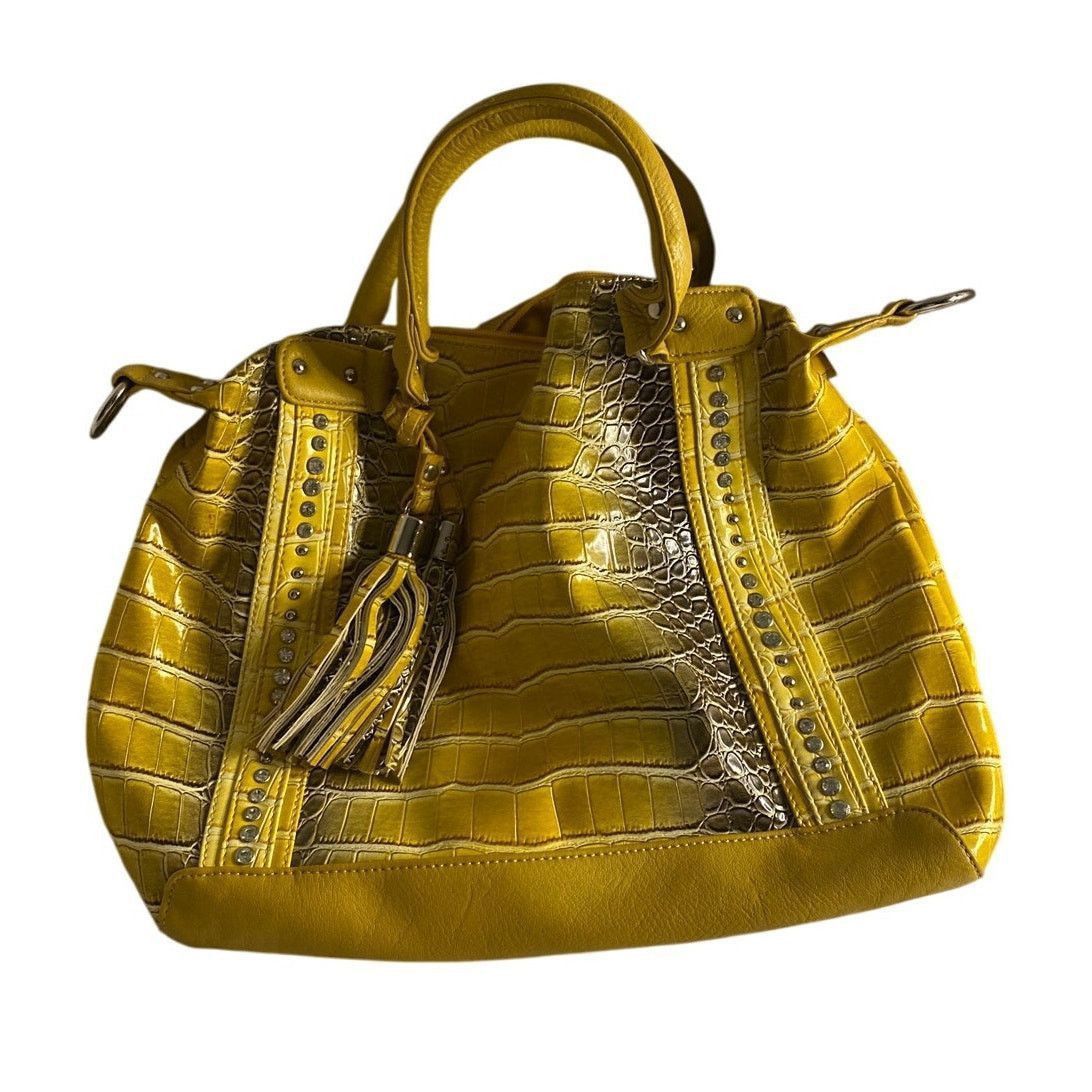 Other Louis Cardy Yellow Croc Embossed Tote Bag with Tassel Accent Size ONE SIZE - 2 Thumbnail