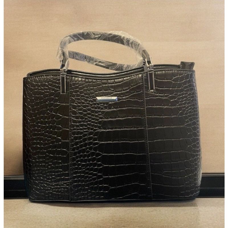 Black Purse Handbag Shoulder Bag Medium Faux Alligator, Women's
