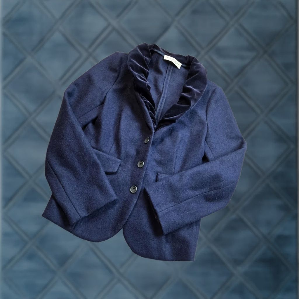 Fabiana Filippi VINTAGE Fabiana Filippi Blazer Jacket S Blue Wool Velvet Shawl Collar Italy Women Regular Button Three-Button Lined Tailored Dry Clean Only Size S / US 4 / IT 40 - 1 Thumbnail
