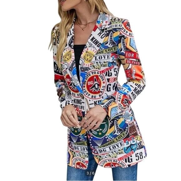 Other Retro Graphic Print Blazer Jacket Size M Multicolor Pop Art Size M / US 6-8 / IT 42-44 - 1 Thumbnail