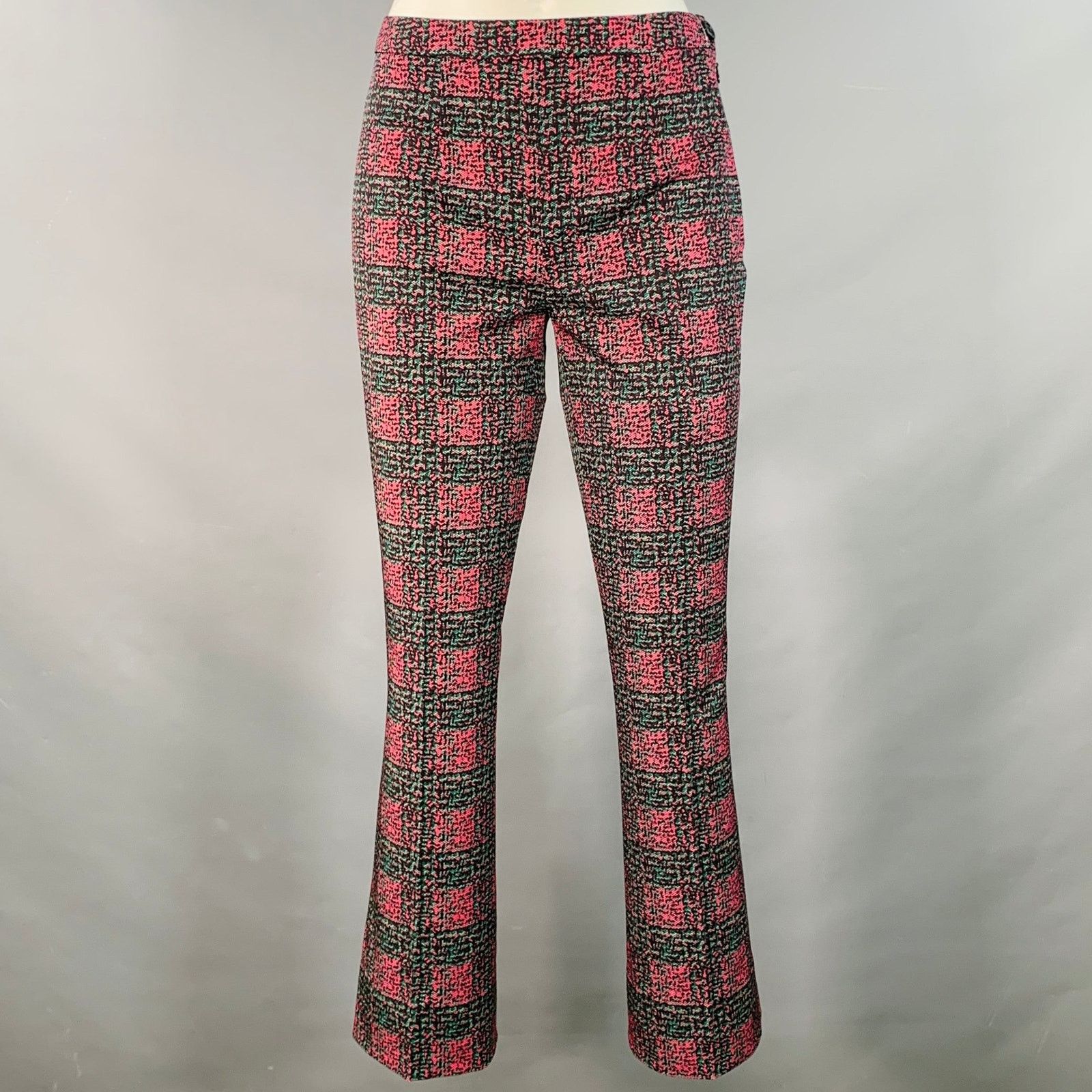 Prada PRADA Pink Teal Geometric Wool Slim Fit Flared Dress Pants Size 25" / US 0 / IT 36 - 1 Thumbnail