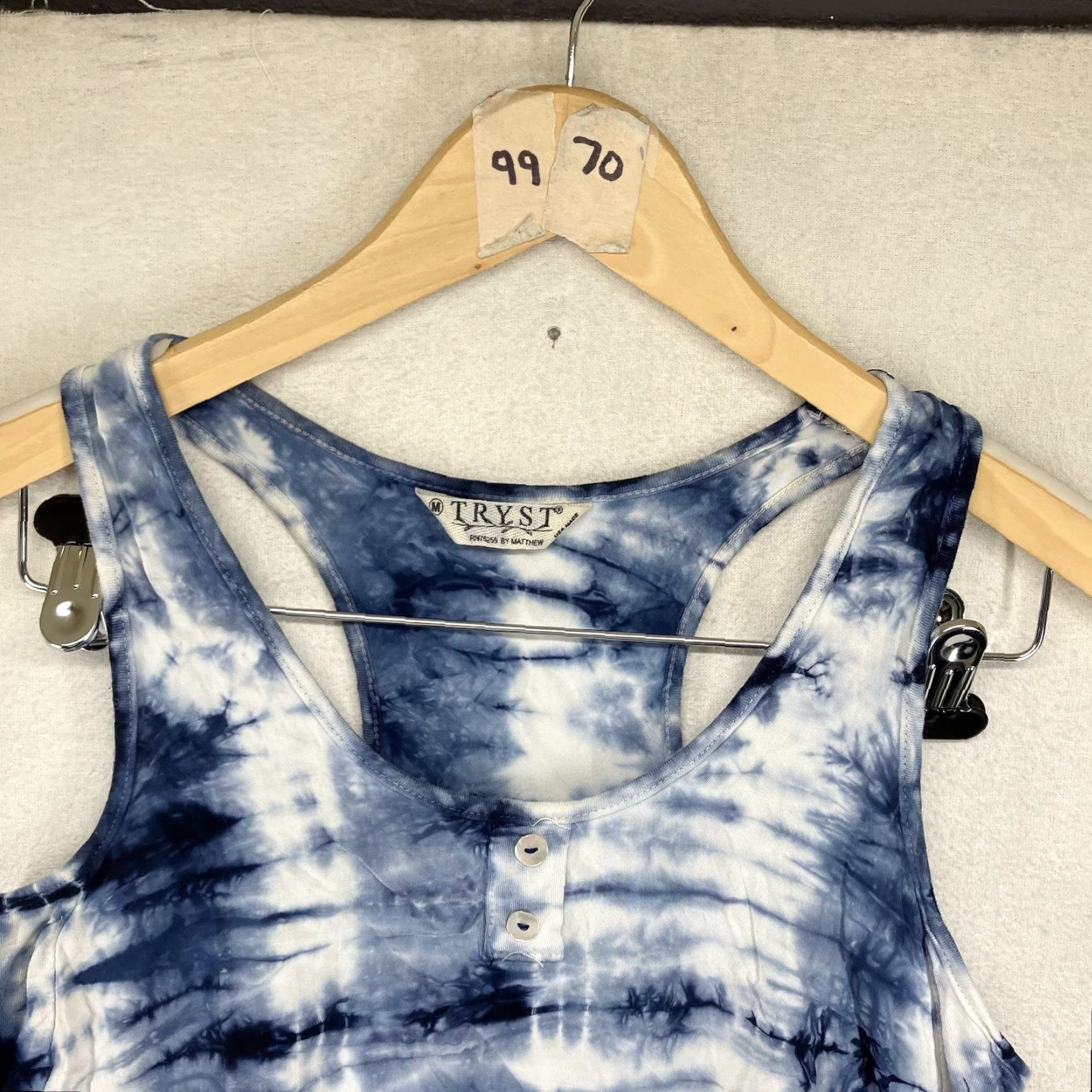 Vintage Women's Tank Top M Rayon Tie Dye Pearl Button USA Made Hippe Hippie 90s Festival Sleeveless Racerback Scoop Neck Casual Summer Shirt Size M / US 6-8 / IT 42-44 - 5 Thumbnail