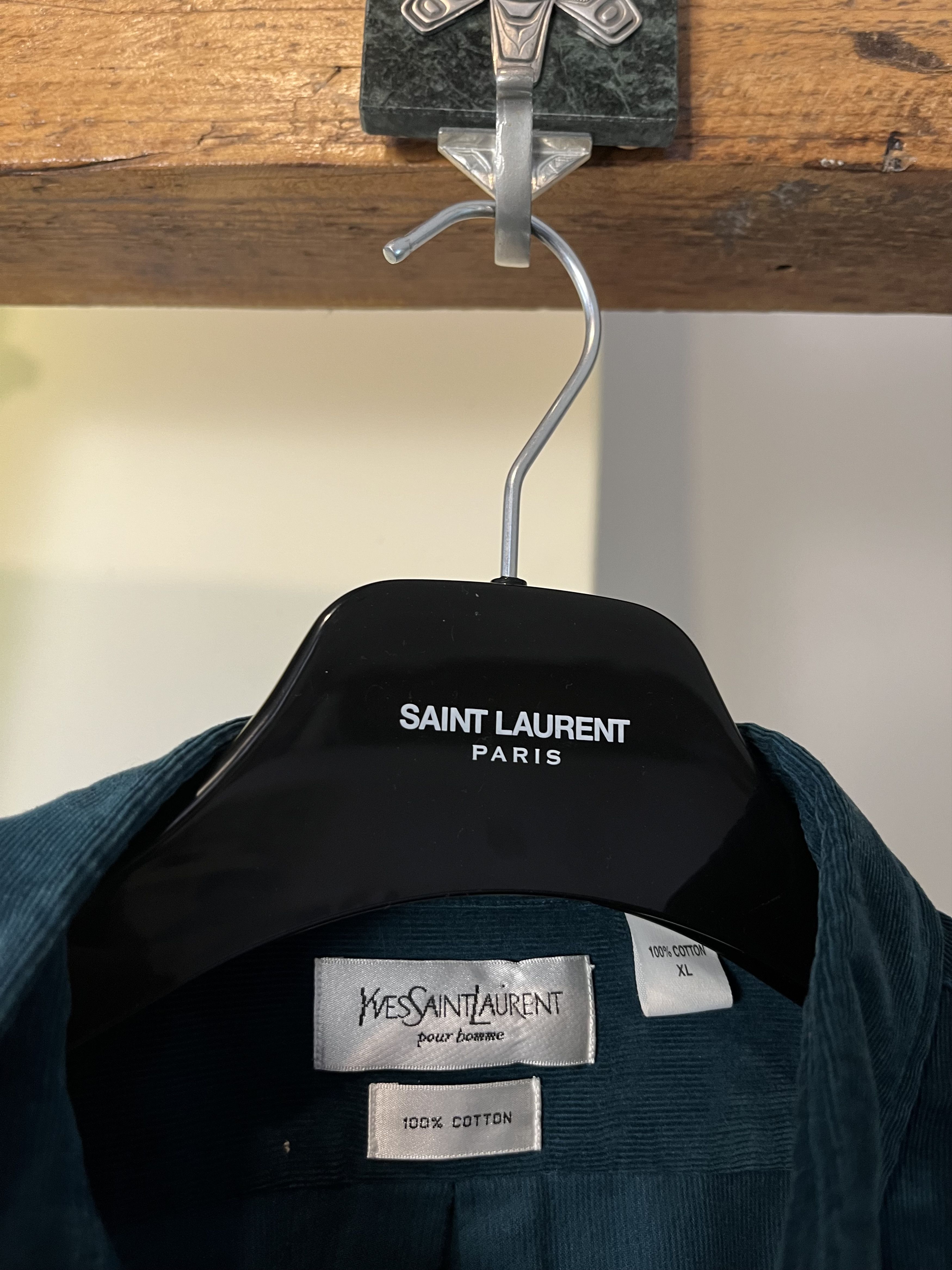 Designer × Vintage × Yves Saint Laurent 90s YSL Vintage Yves Saint Laurent Turqoise Corduroy Shirt Size US XL / EU 56 / 4 - 4 Thumbnail