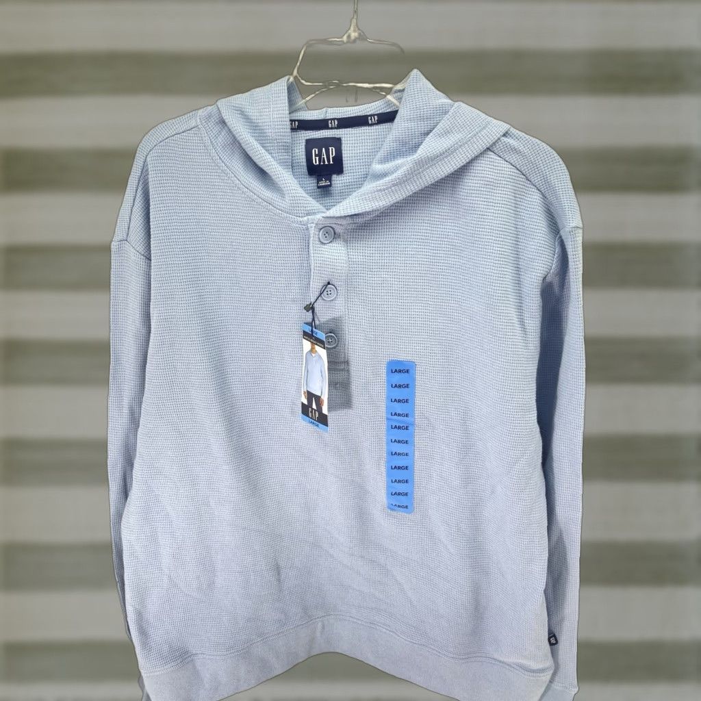 Gap VINTAGE Gap Waffle Henley Hoodie Shirt Men Large Blue Long Sleeve Pullover NWT Size US L / EU 52-54 / 3 - 1 Thumbnail