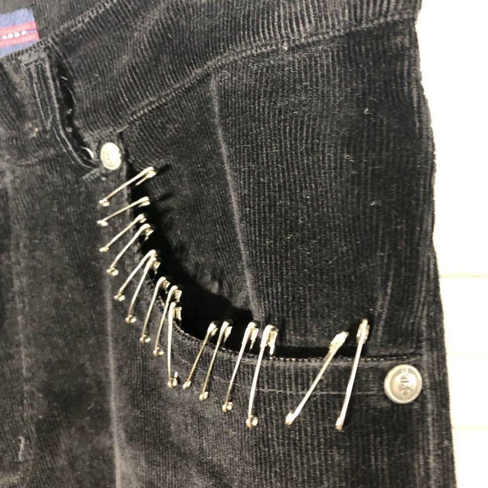 Vintage Y2K Upcycled goth bobby pins black corduroy straight pants 8 Size 30" / US 8 / IT 44 - 9 Thumbnail