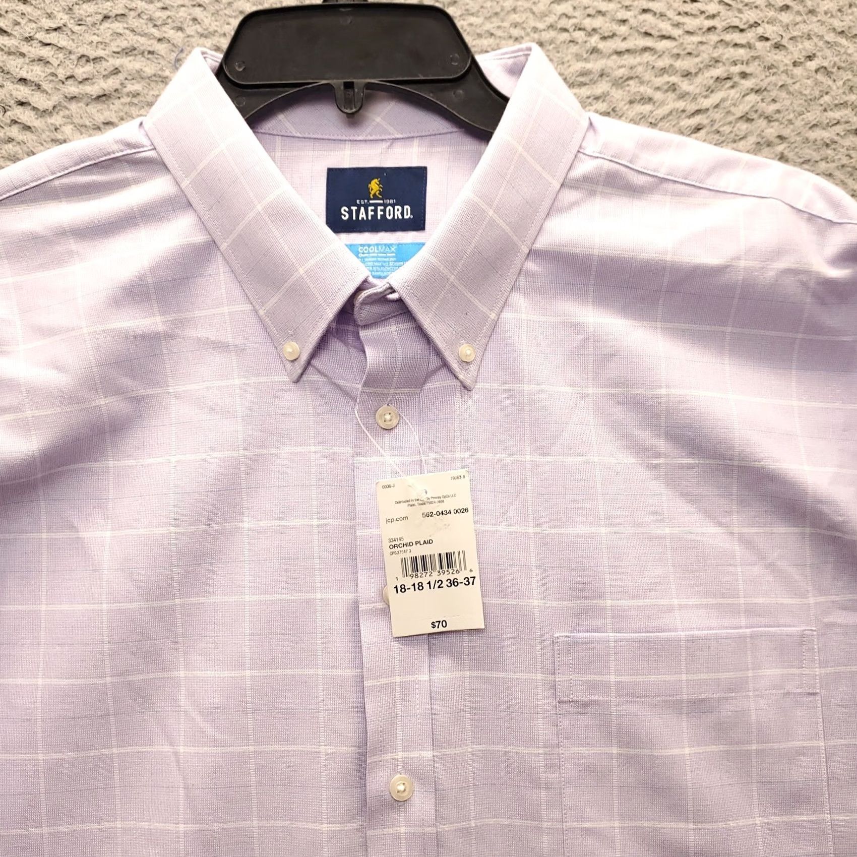 Stafford Stafford Mens Dress Shirt 2XL Multi Orchid Plaid Button Down Collared, Cotton, Long Sleeve, NWT, Big & Tall, Formal Business Shirt Size 48R - 6 Thumbnail