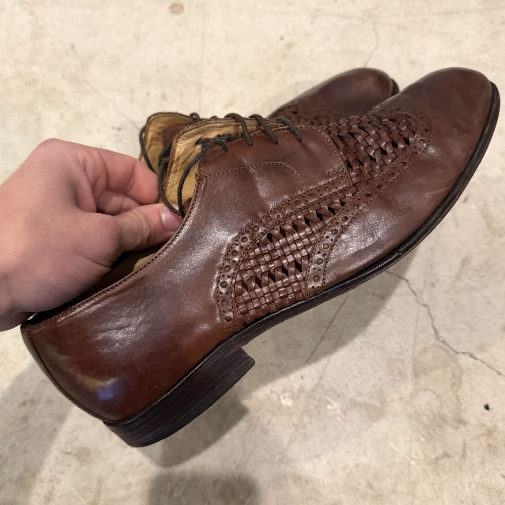 Bally VINTAGE Bally Mixtum Brown Size 10 E Woven Leather Cap Toe Oxford Dress Shoe Men's Italy Size ONE SIZE - 4 Thumbnail