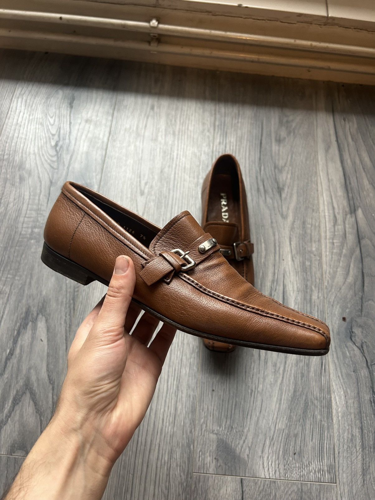 Prada Prada Brown Pebbled Leather Loafers Size US 9 / EU 42 - 1 Thumbnail