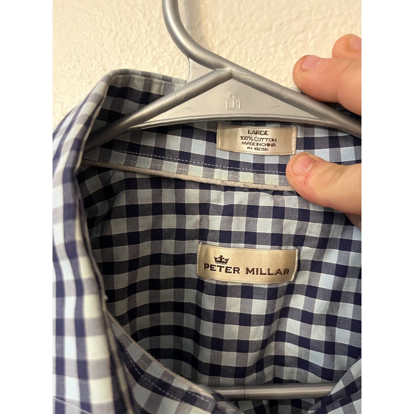 Peter Millar Peter Millar Shirt Men's Large Cotton Blue Gingham Long Sleeve Button-Down Size US L / EU 52-54 / 3 - 2 Thumbnail