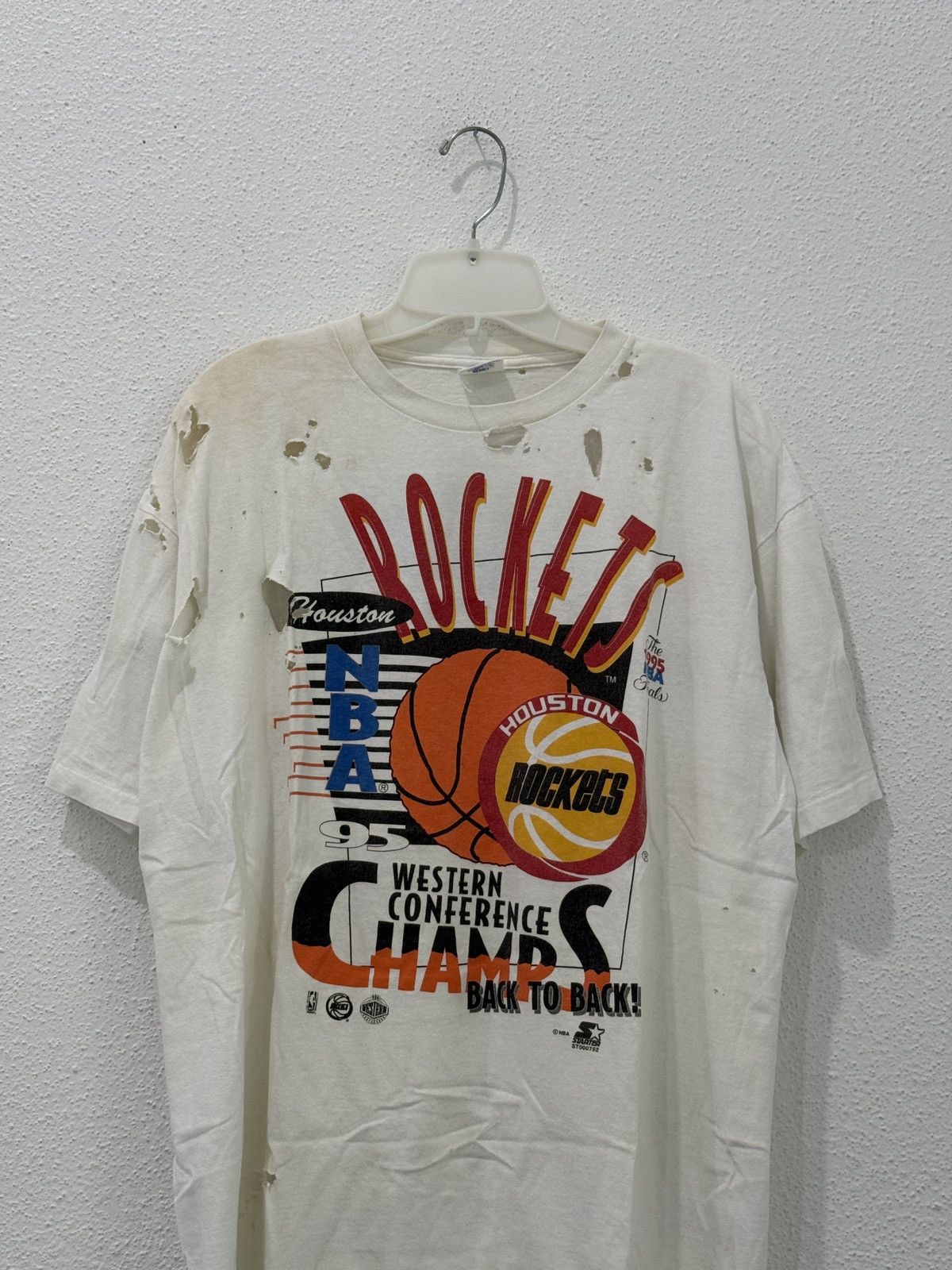 Starter Vtg 90s NBA Finals Houston Rockets Champs Distressed Trashed Size US XL / EU 56 / 4 - 2 Thumbnail