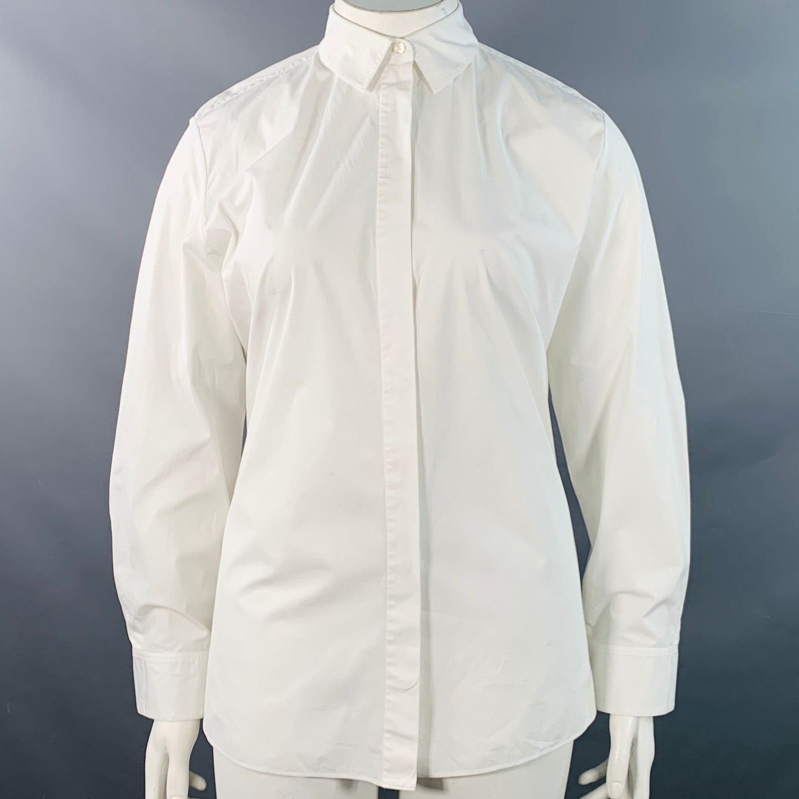 Theory THEORY Size L White Cotton Blend Hidden Placket Shirt Size L / US 10 / IT 46 - 1 Thumbnail