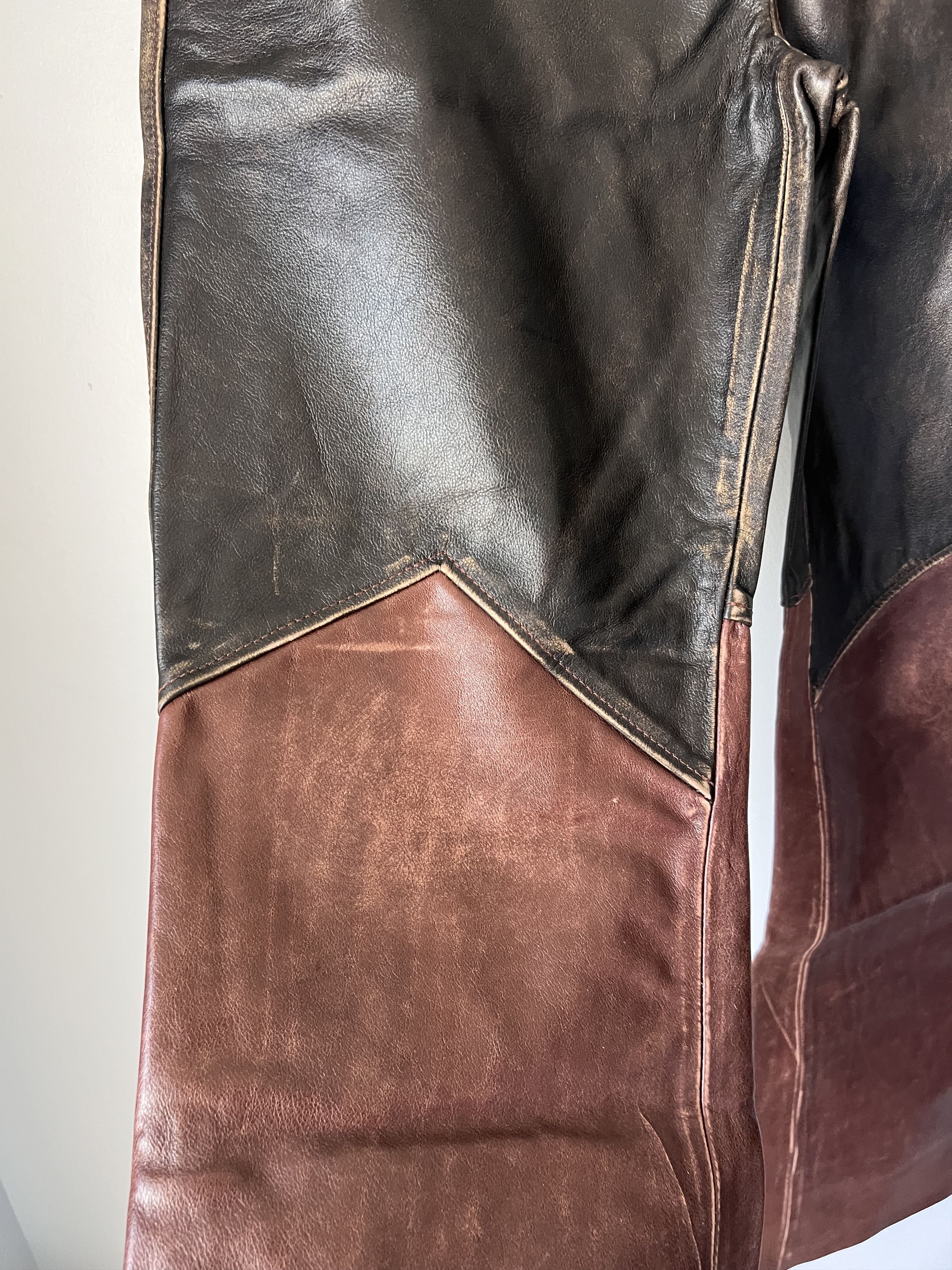 RE/DONE RE/Done 2 Tone Leather Pants in Black Brown Size US 31 - 5 Thumbnail