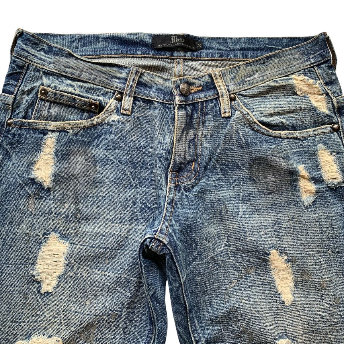 Japanese Brand Midas Flare Jeans Painted Distress Bootcut ifsix LGB Style Size US 31 - 6 Thumbnail