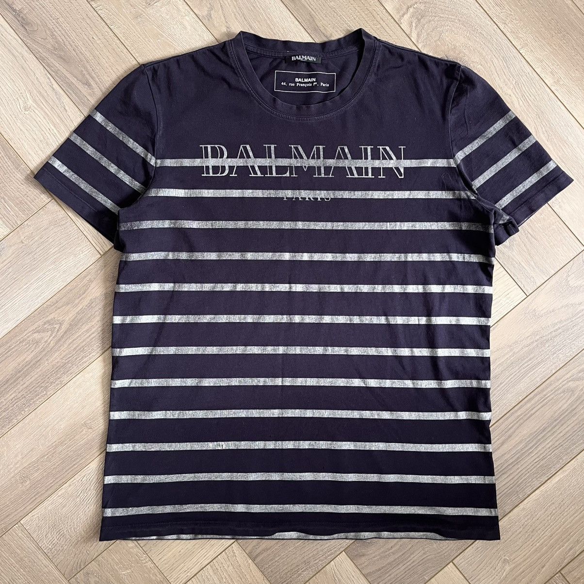 Balmain Balmain Paris Striped Logo T Shirt Size US M / EU 48-50 / 2 - 1 Thumbnail
