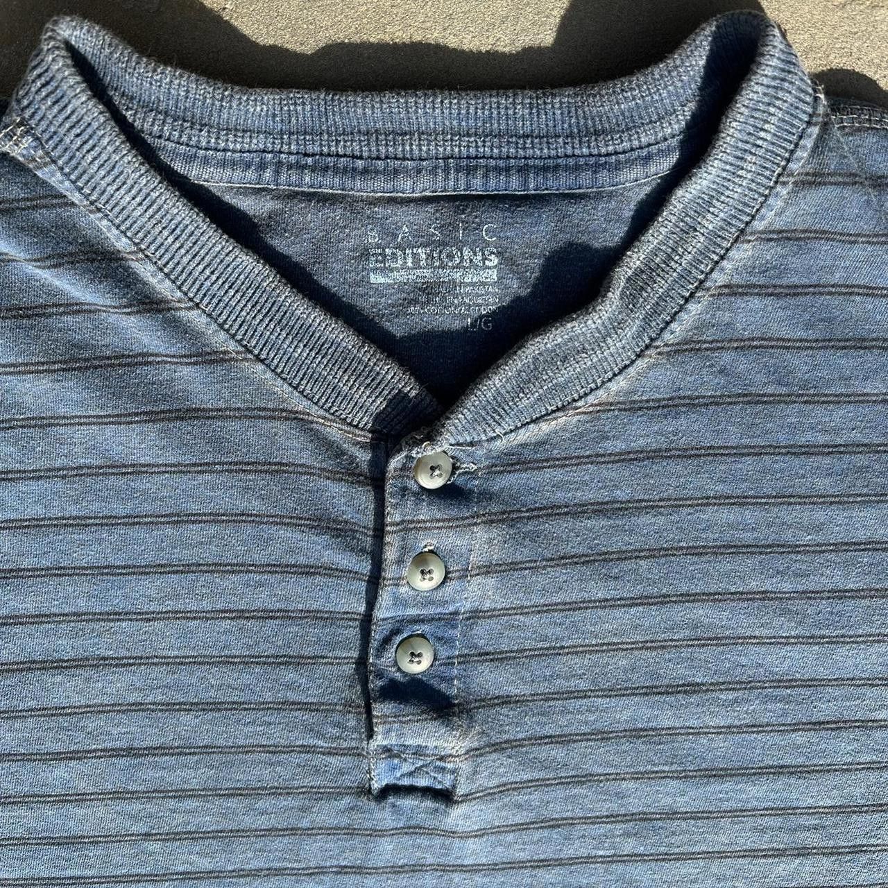 Basic Editions Y2K Blue Tan Overdyed Reworked Striped Henley Size US L / EU 52-54 / 3 - 3 Thumbnail