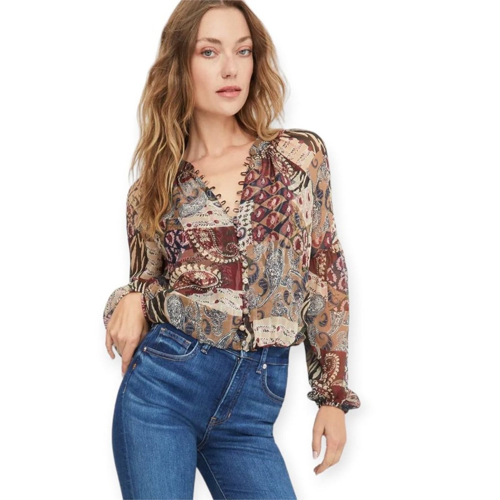 Veronica Beard Veronica Beard Jayce Silk Patchwork Blouse Print Size 2 Size XS / US 0-2 / IT 36-38 - 13 Thumbnail