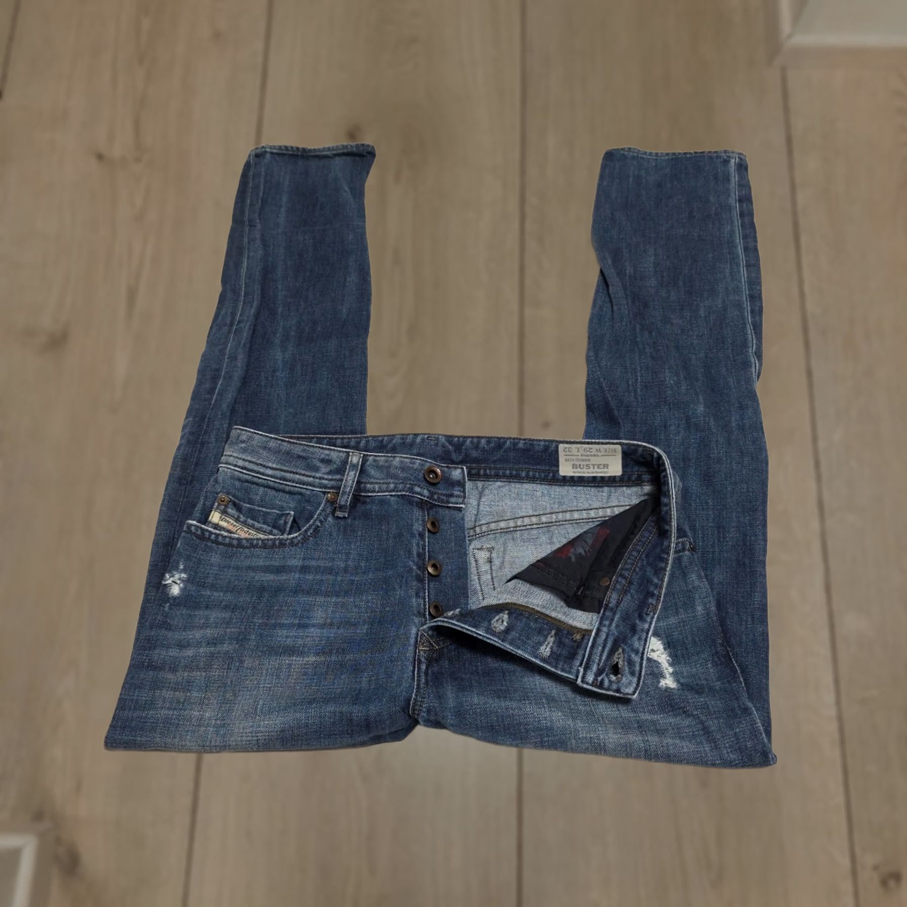 Diesel Industry Buster Regular Slim Tapered Distressed Button Fly