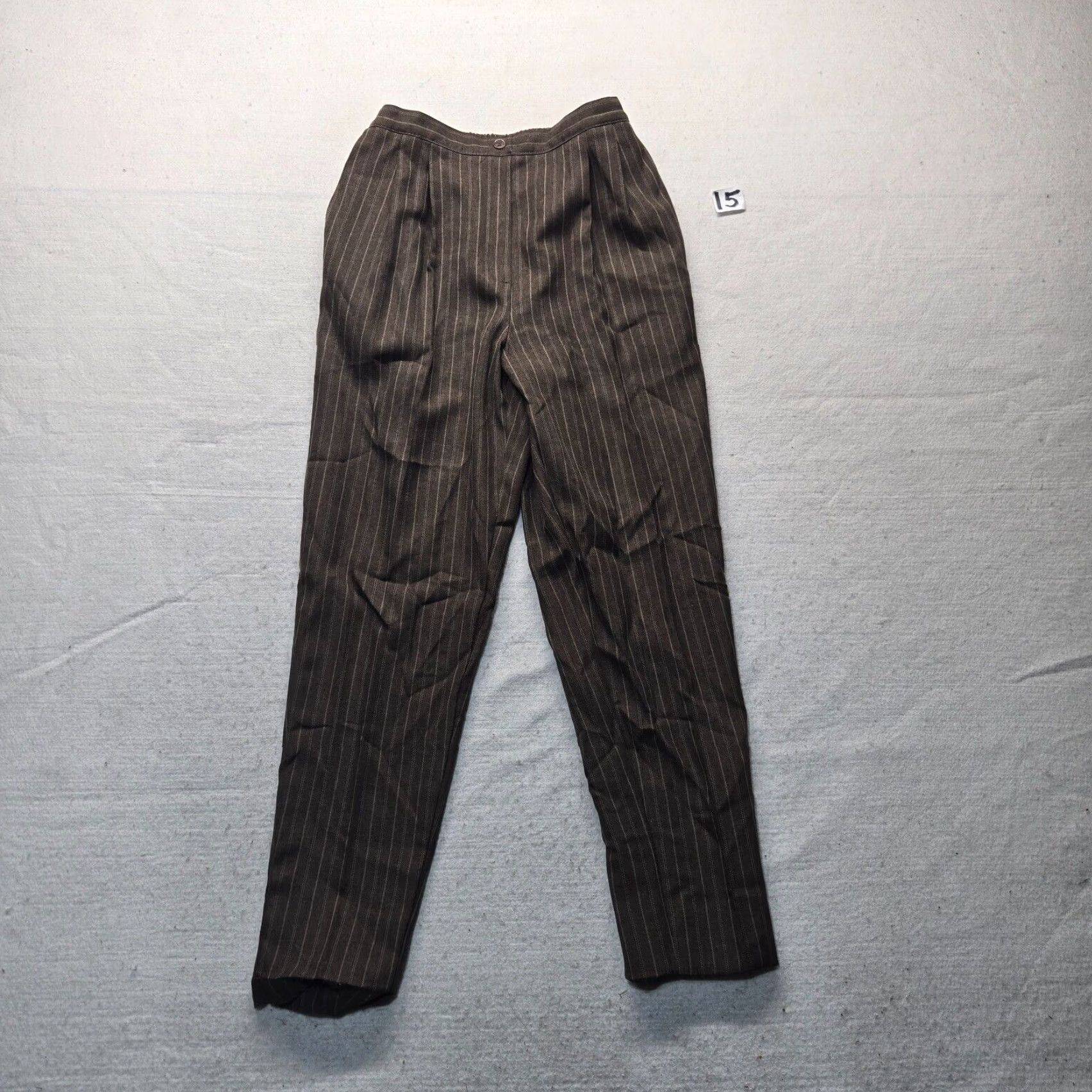 Vintage Alfred Dunner Pants Dress Pants Casual Career Women's Size 14 Brown Striped Elastic Waist Adult Women's Size 36" / US 14 / IT 50 - 2 Thumbnail